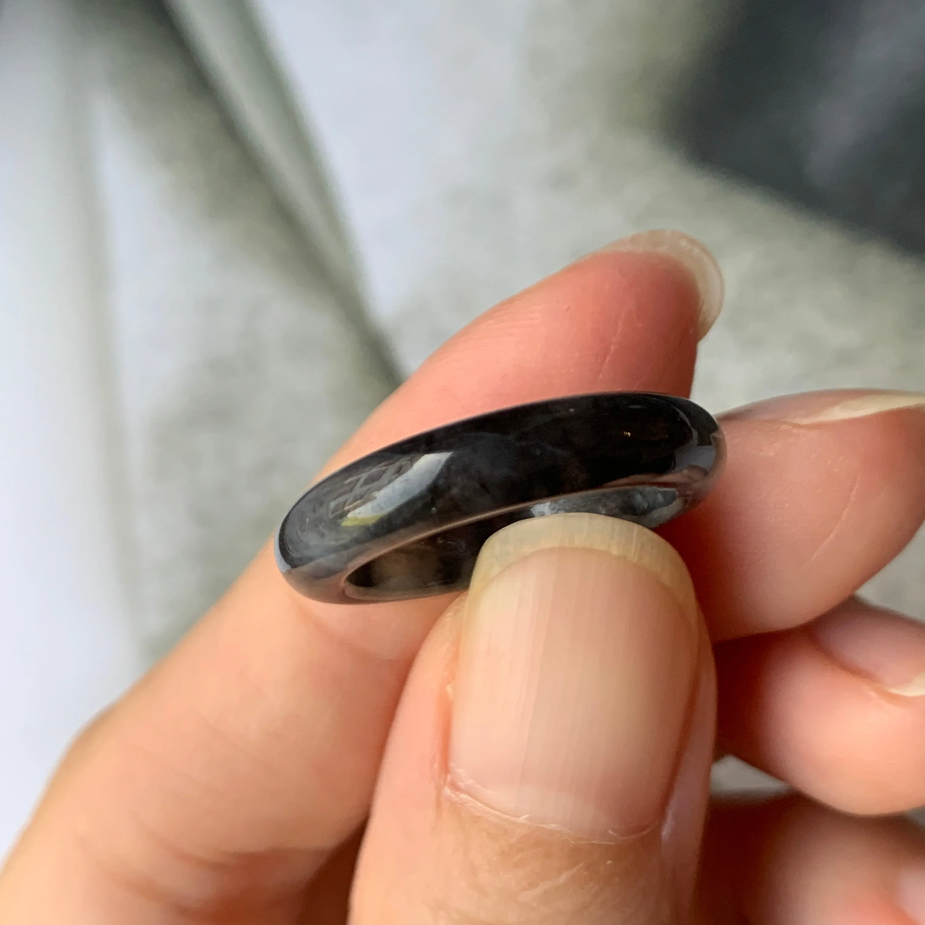 16.3mm A-Grade Natural Black Jadeite Ring Band No. 162152