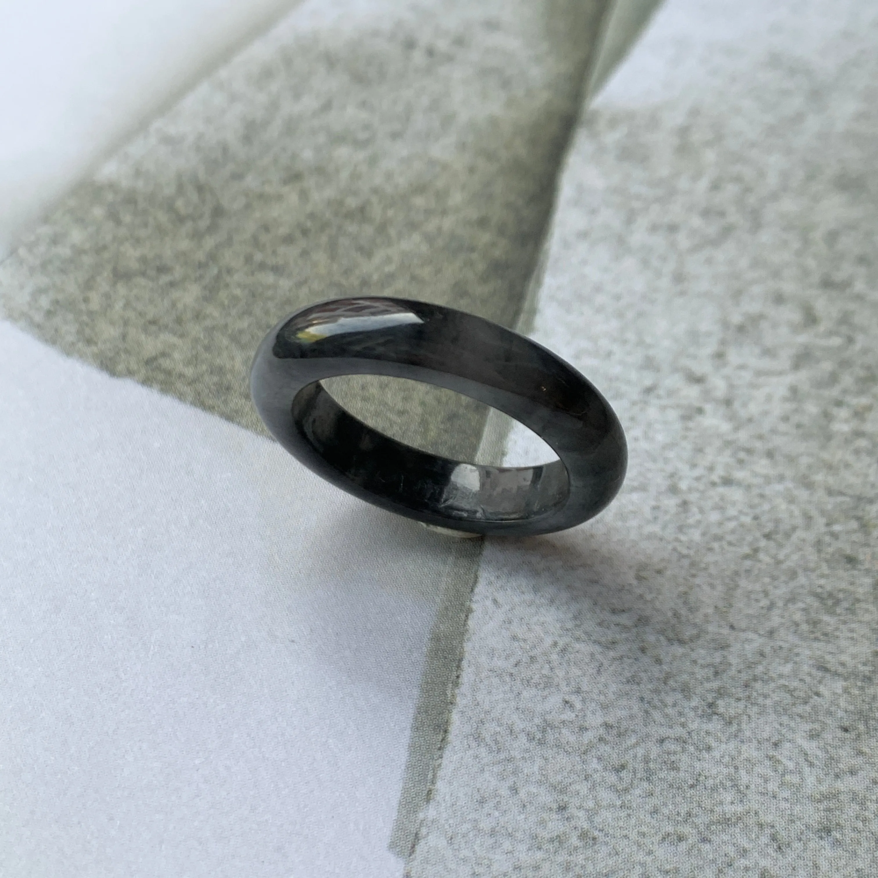 16.3mm A-Grade Natural Black Jadeite Ring Band No. 162152