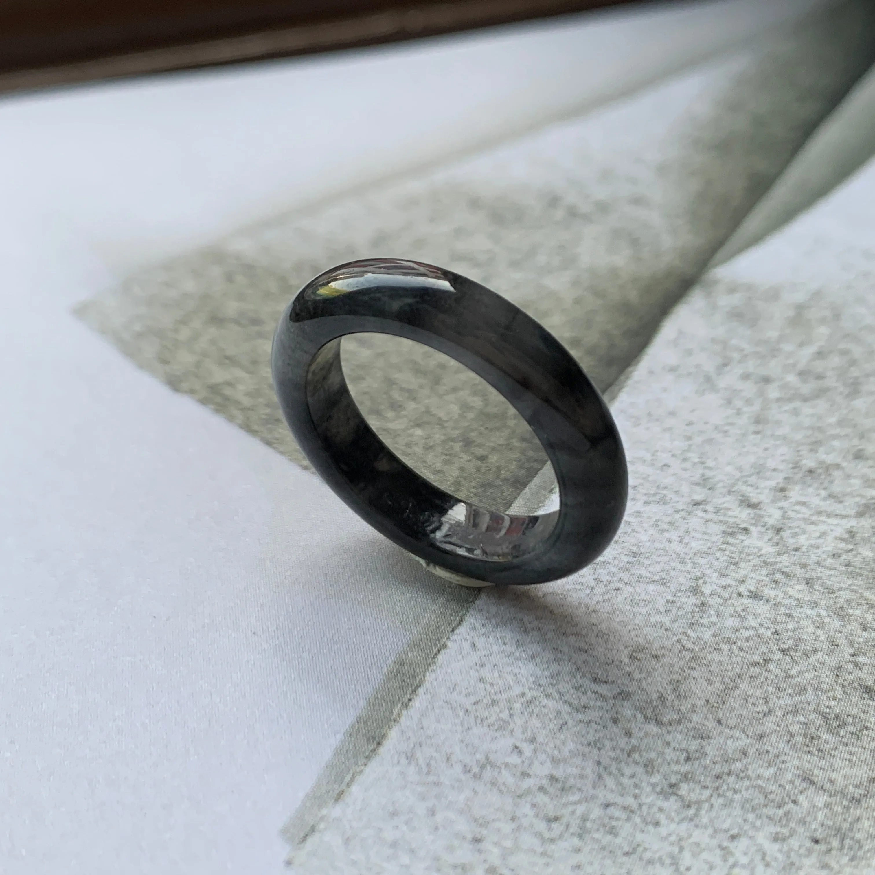 16.3mm A-Grade Natural Black Jadeite Ring Band No. 162152