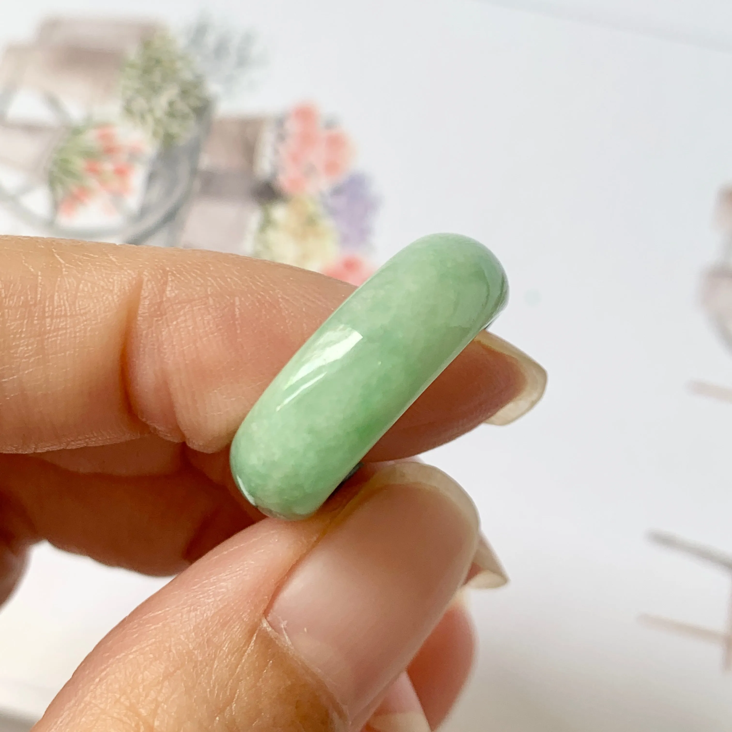 16.3mm A-Grade Natural Imperial Floral Jadeite Abacus Ring Band No.161533