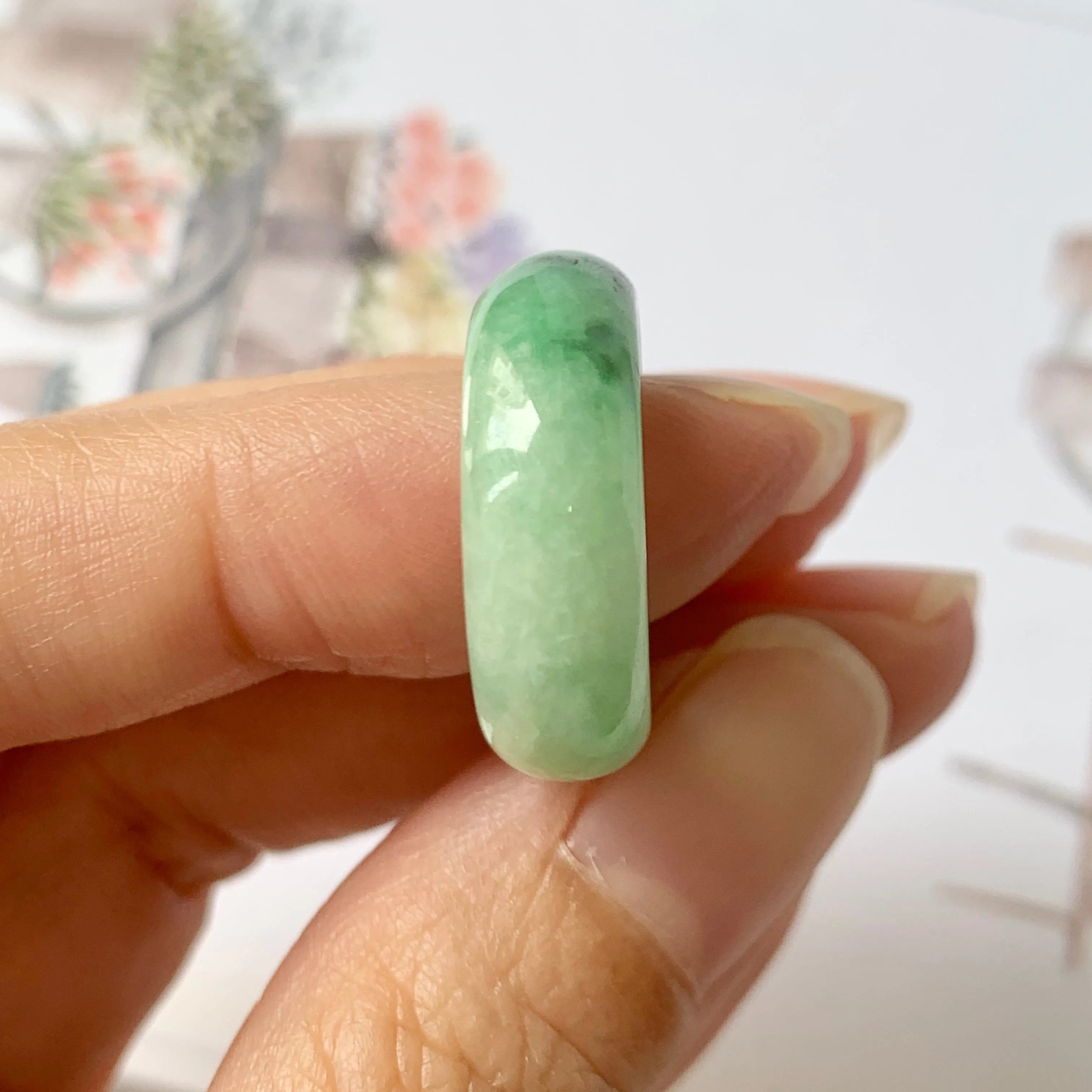 16.3mm A-Grade Natural Imperial Floral Jadeite Abacus Ring Band No.161533