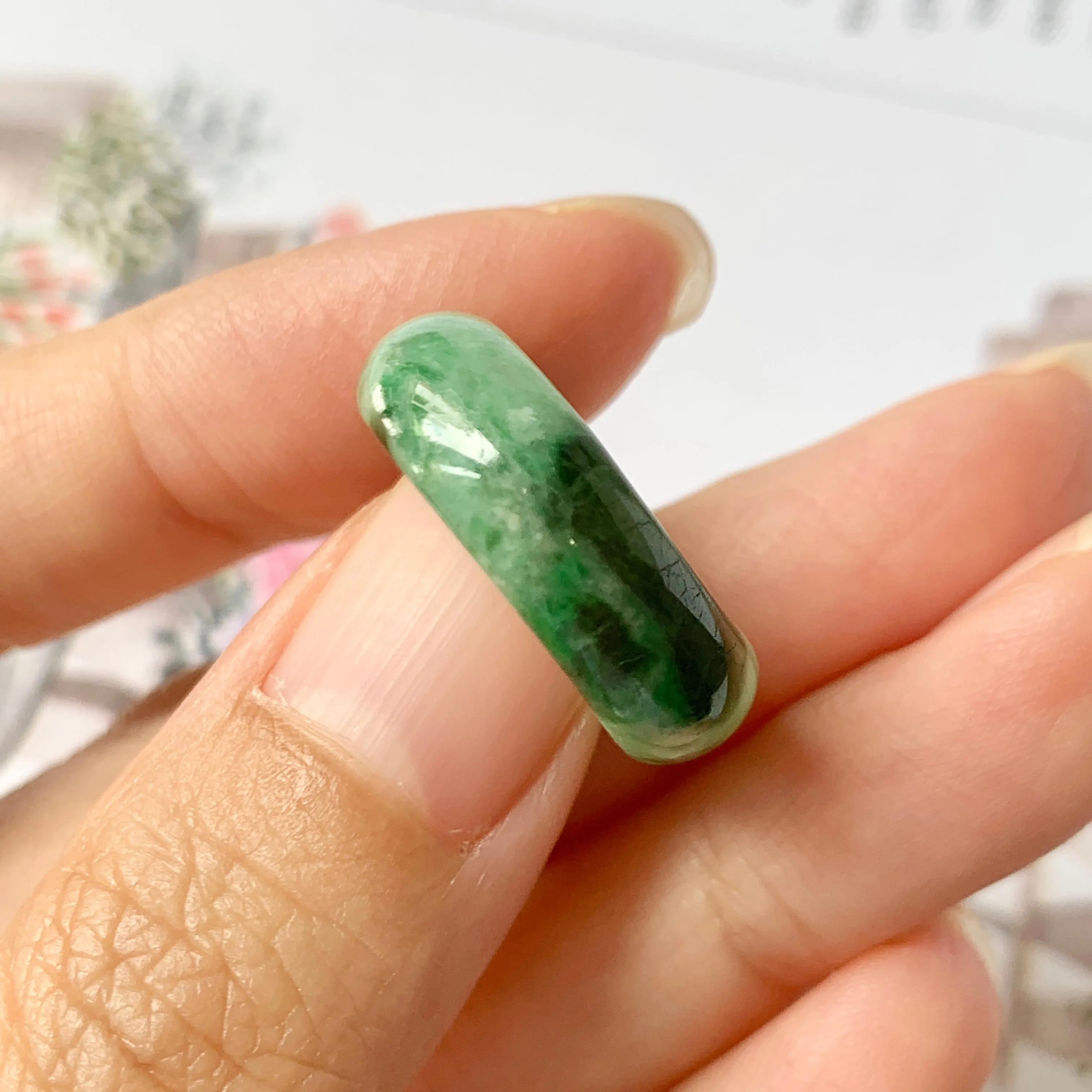 16.3mm A-Grade Natural Imperial Floral Jadeite Abacus Ring Band No.161533