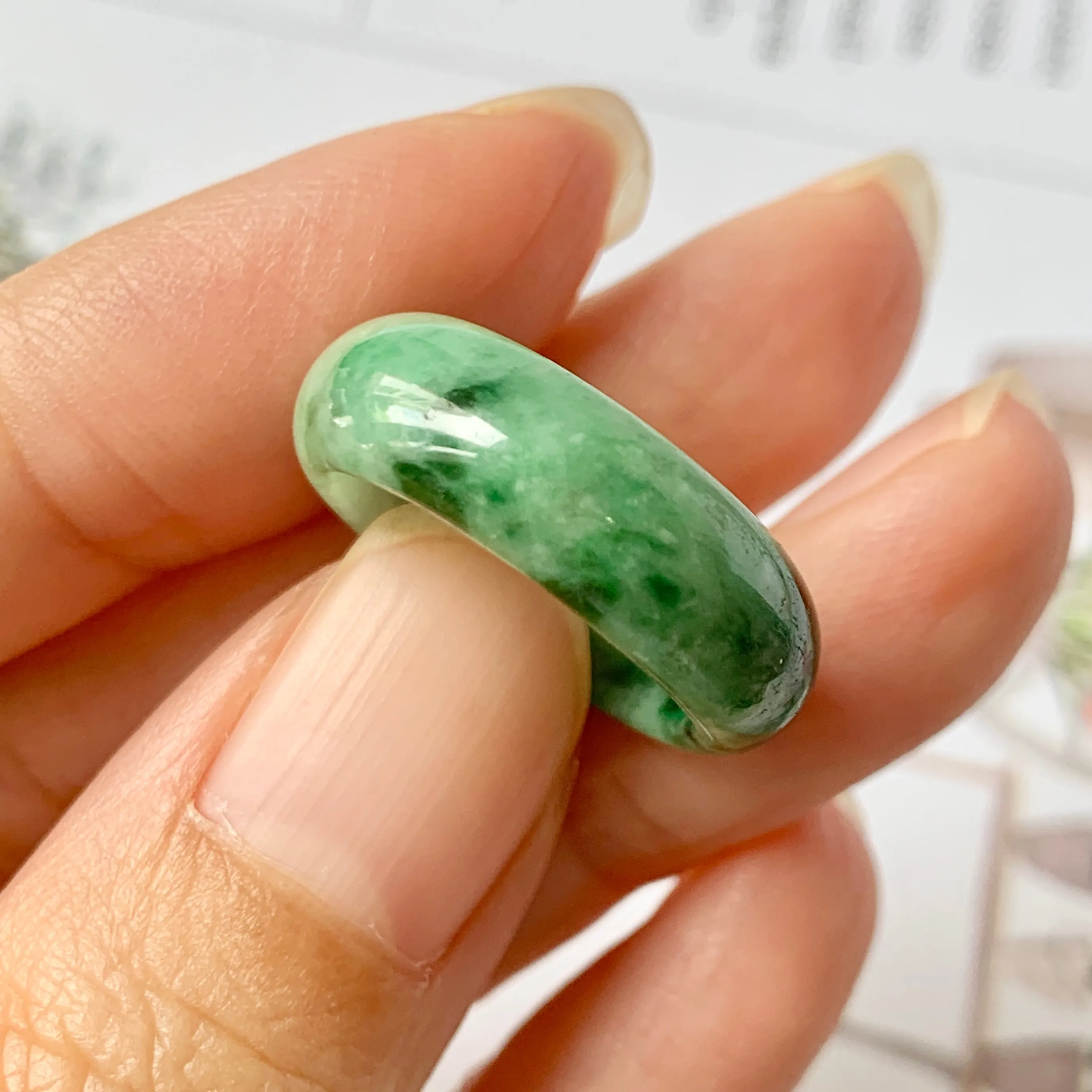 16.3mm A-Grade Natural Imperial Floral Jadeite Abacus Ring Band No.161533