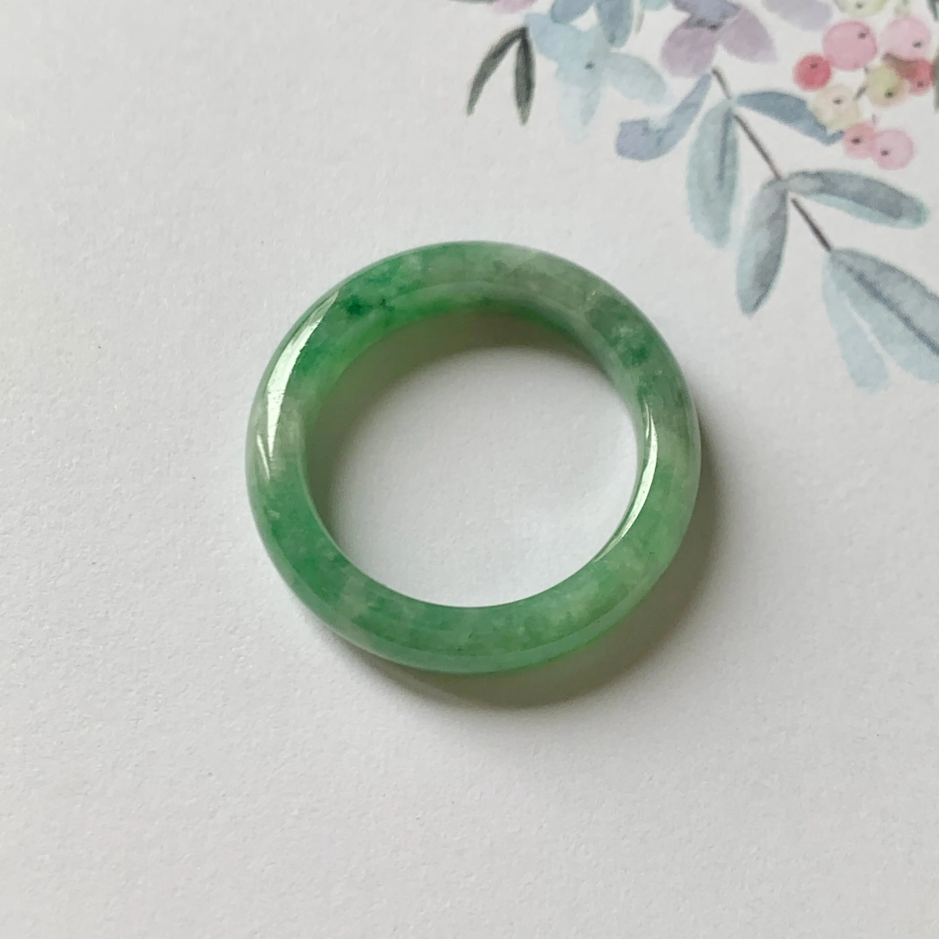 16.8mm A-Grade Natural Imperial Floral Jadeite Abacus Ring Band No.162179