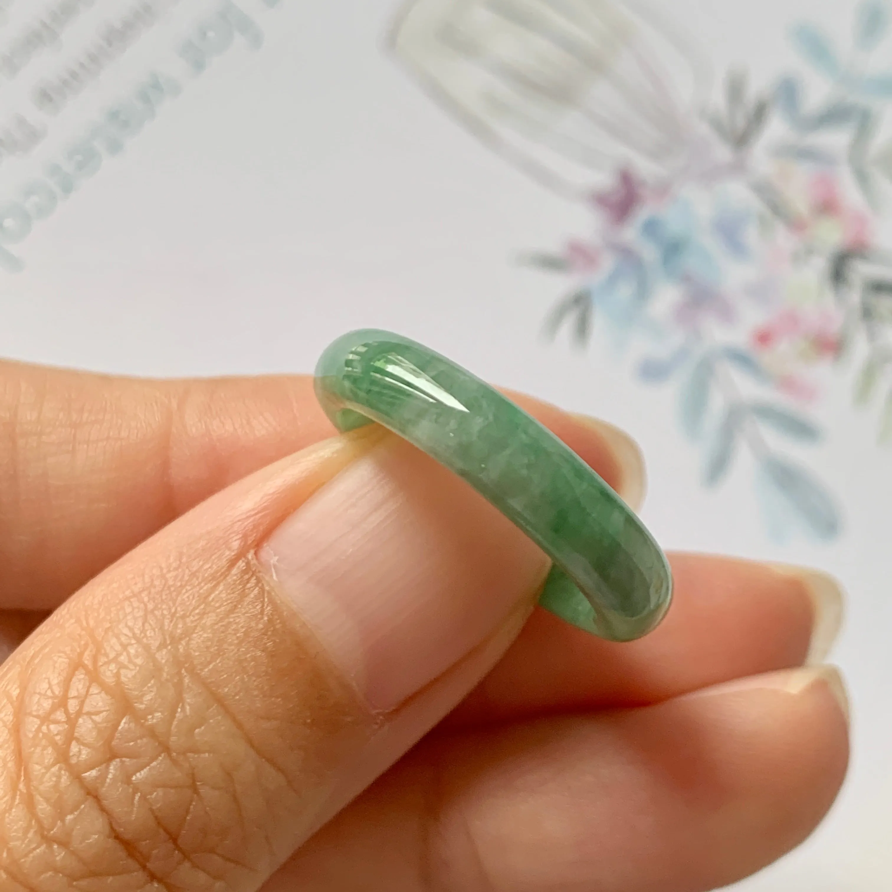 16.8mm A-Grade Natural Imperial Floral Jadeite Abacus Ring Band No.162179