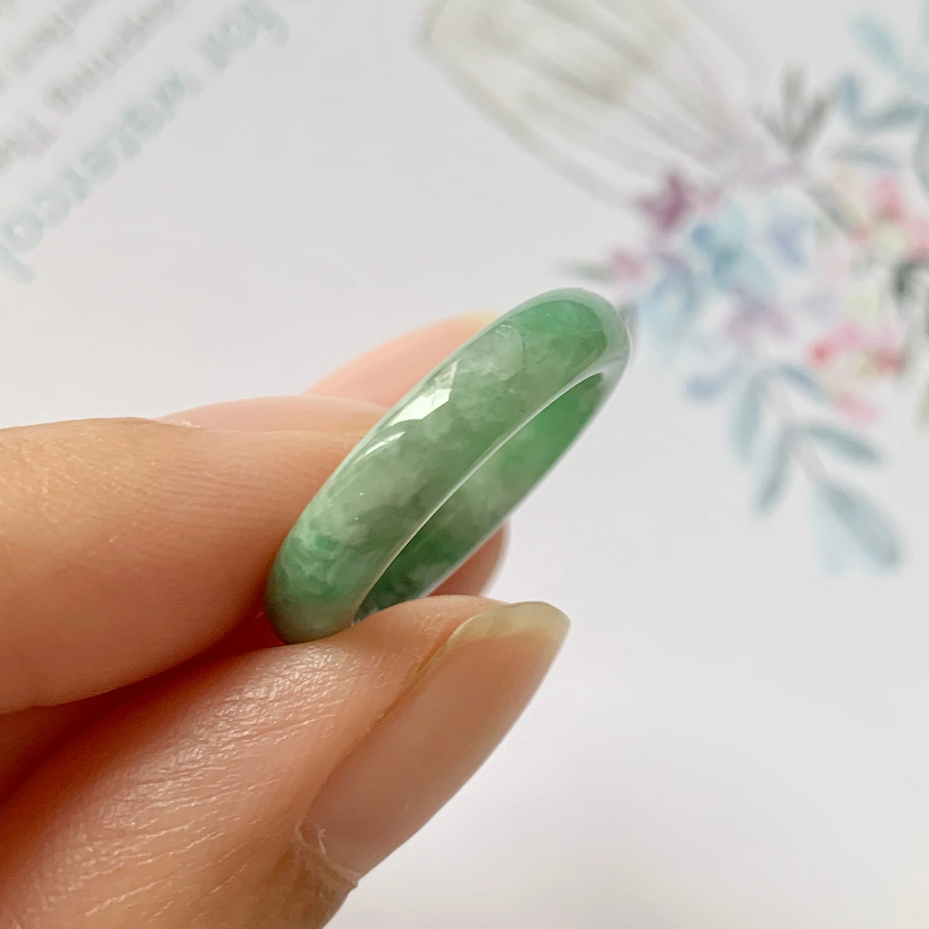 16.8mm A-Grade Natural Imperial Floral Jadeite Abacus Ring Band No.162179