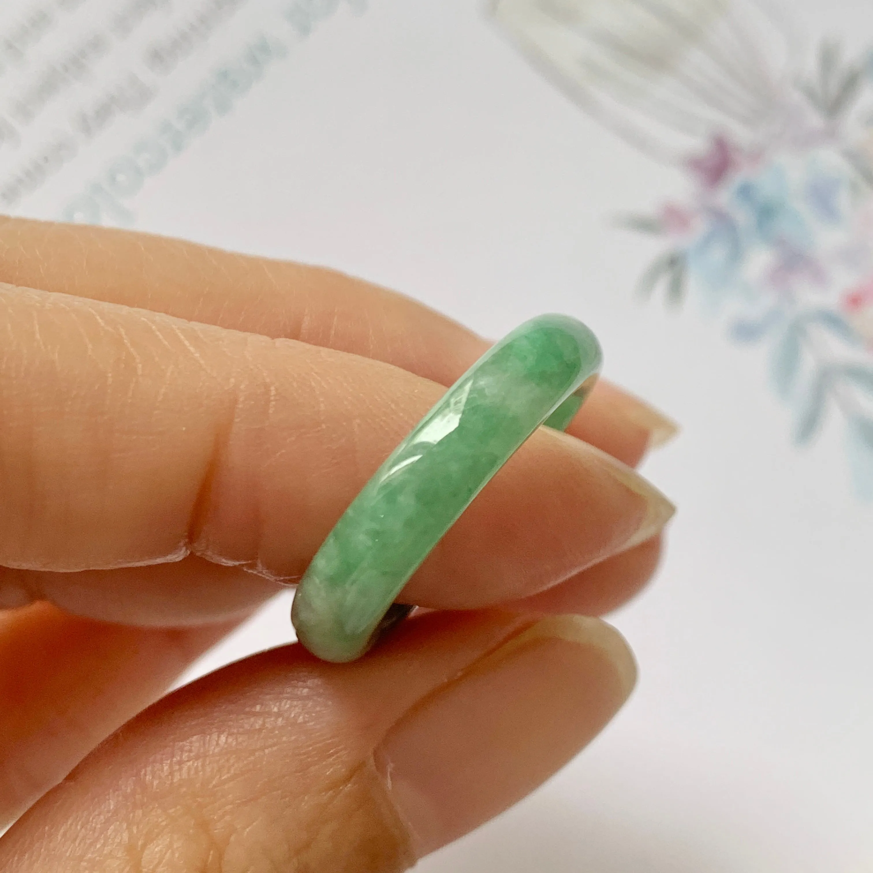 16.8mm A-Grade Natural Imperial Floral Jadeite Abacus Ring Band No.162179