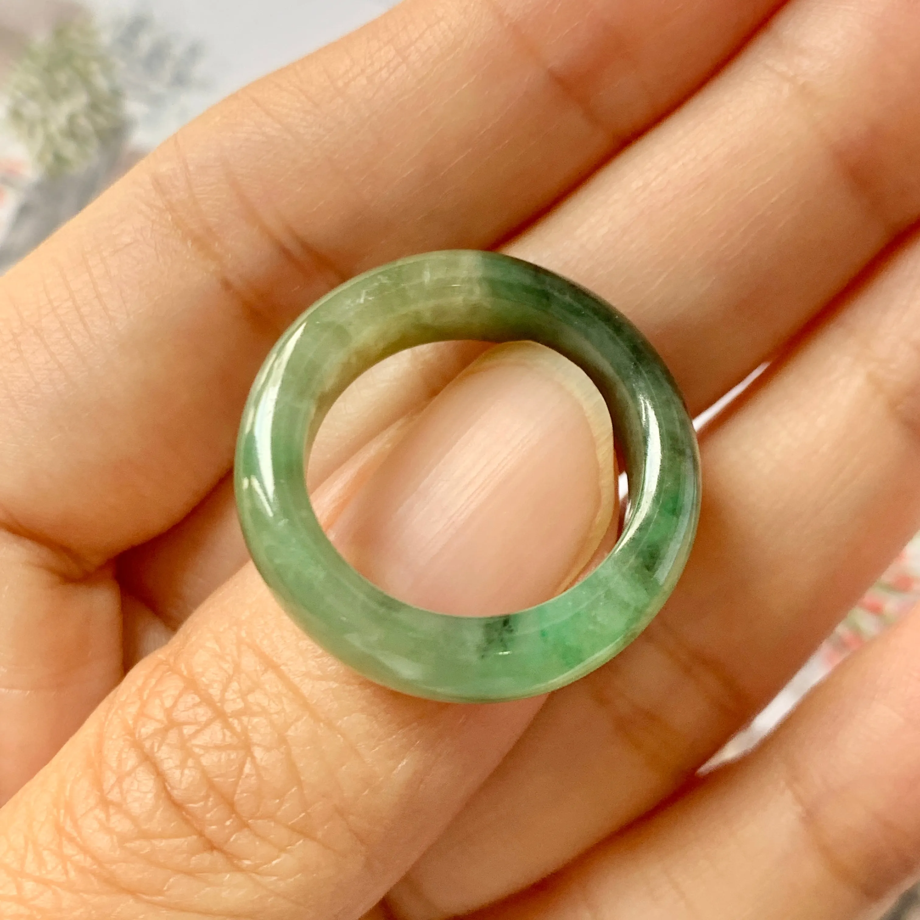 17.1mm A-Grade Natural Imperial Floral Jadeite Abacus Ring Band No.161393