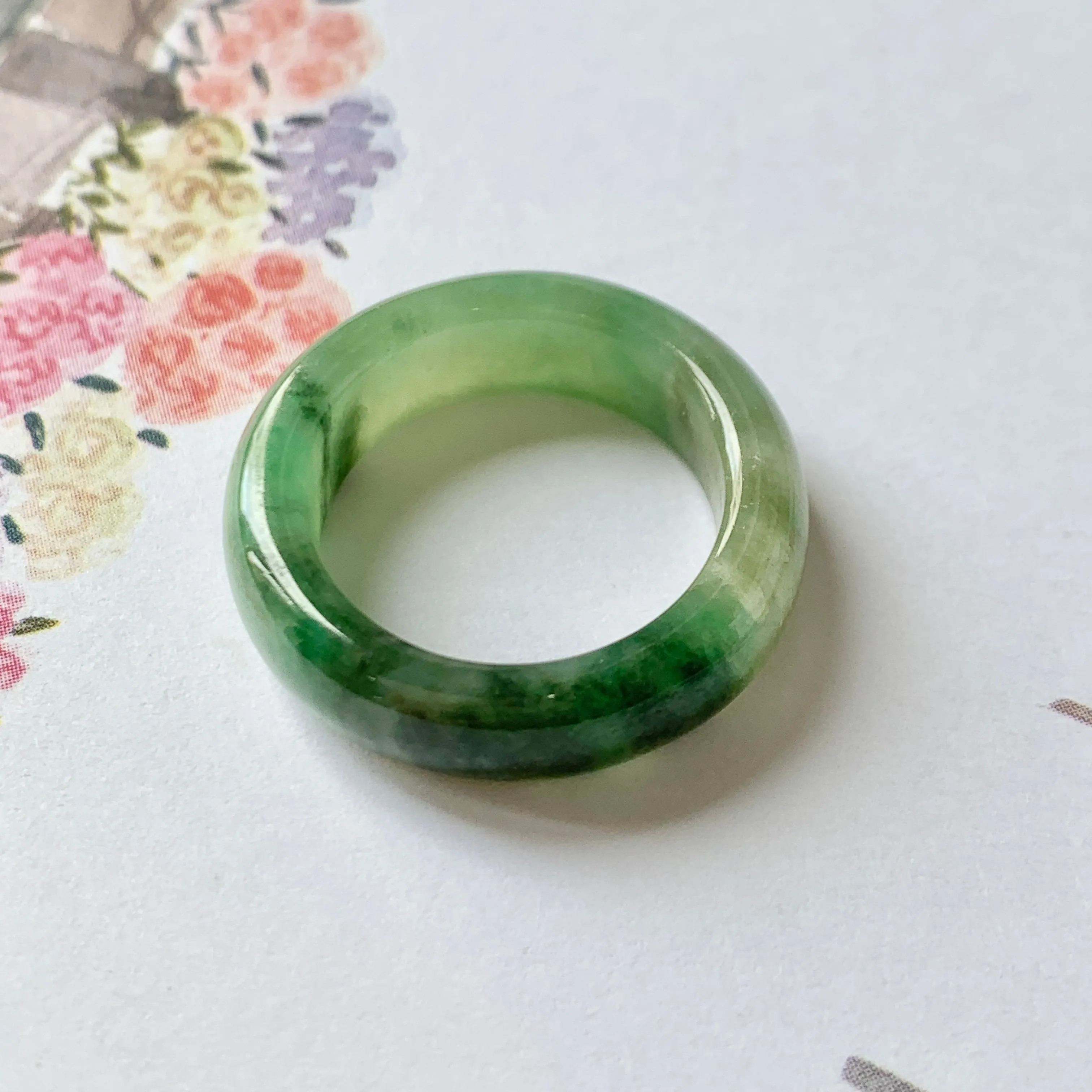 17.1mm A-Grade Natural Imperial Floral Jadeite Abacus Ring Band No.161393