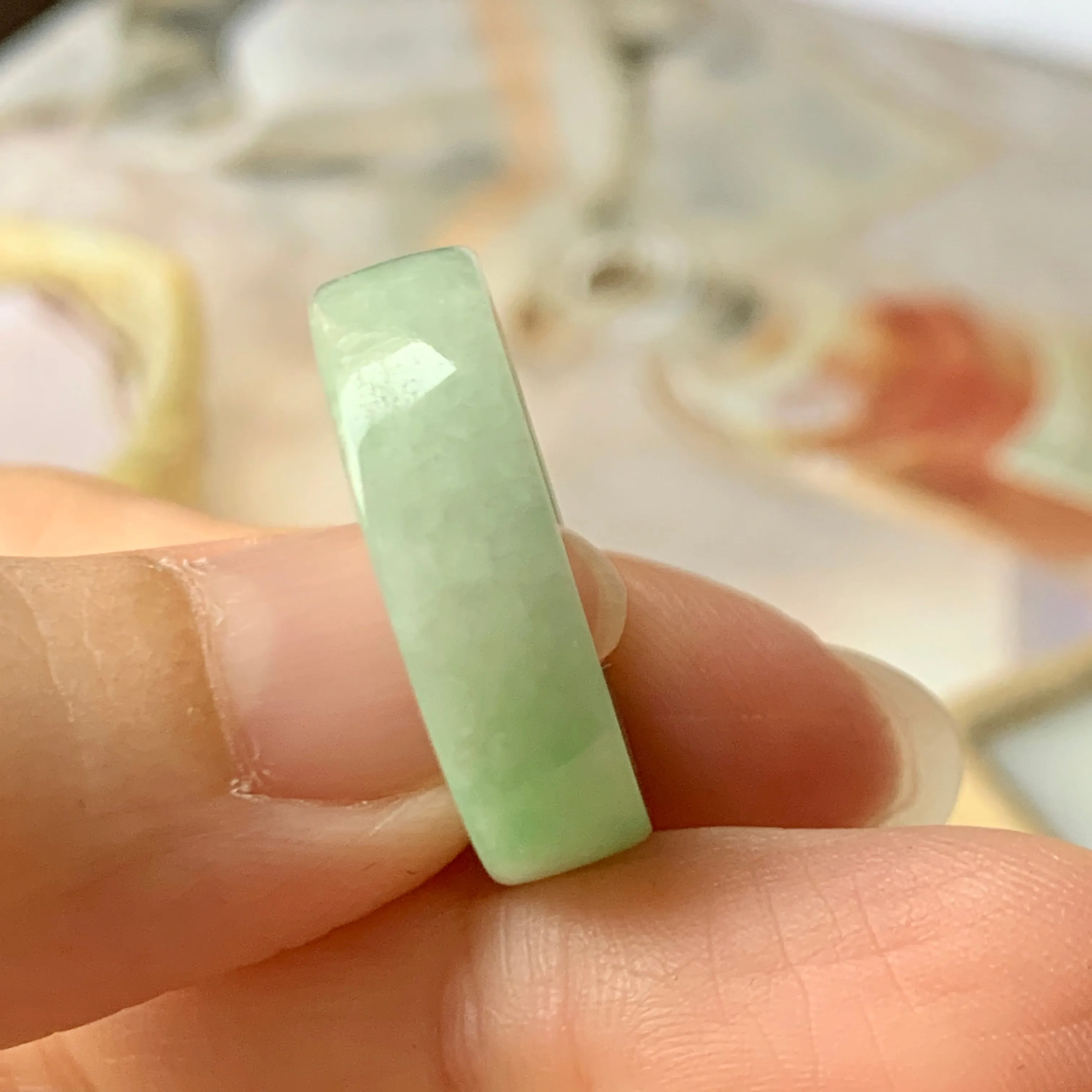 17.1mm A-Grade Natural Moss On Snow Jadeite Ring Band No.162121