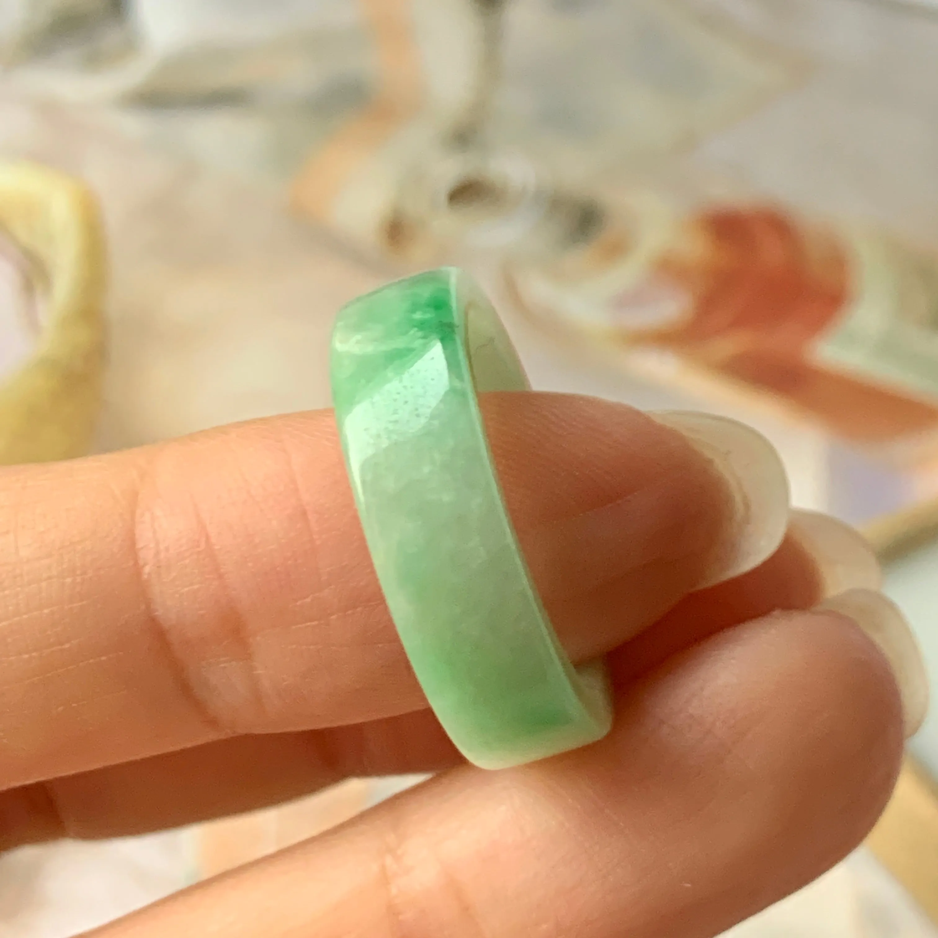 17.1mm A-Grade Natural Moss On Snow Jadeite Ring Band No.162121