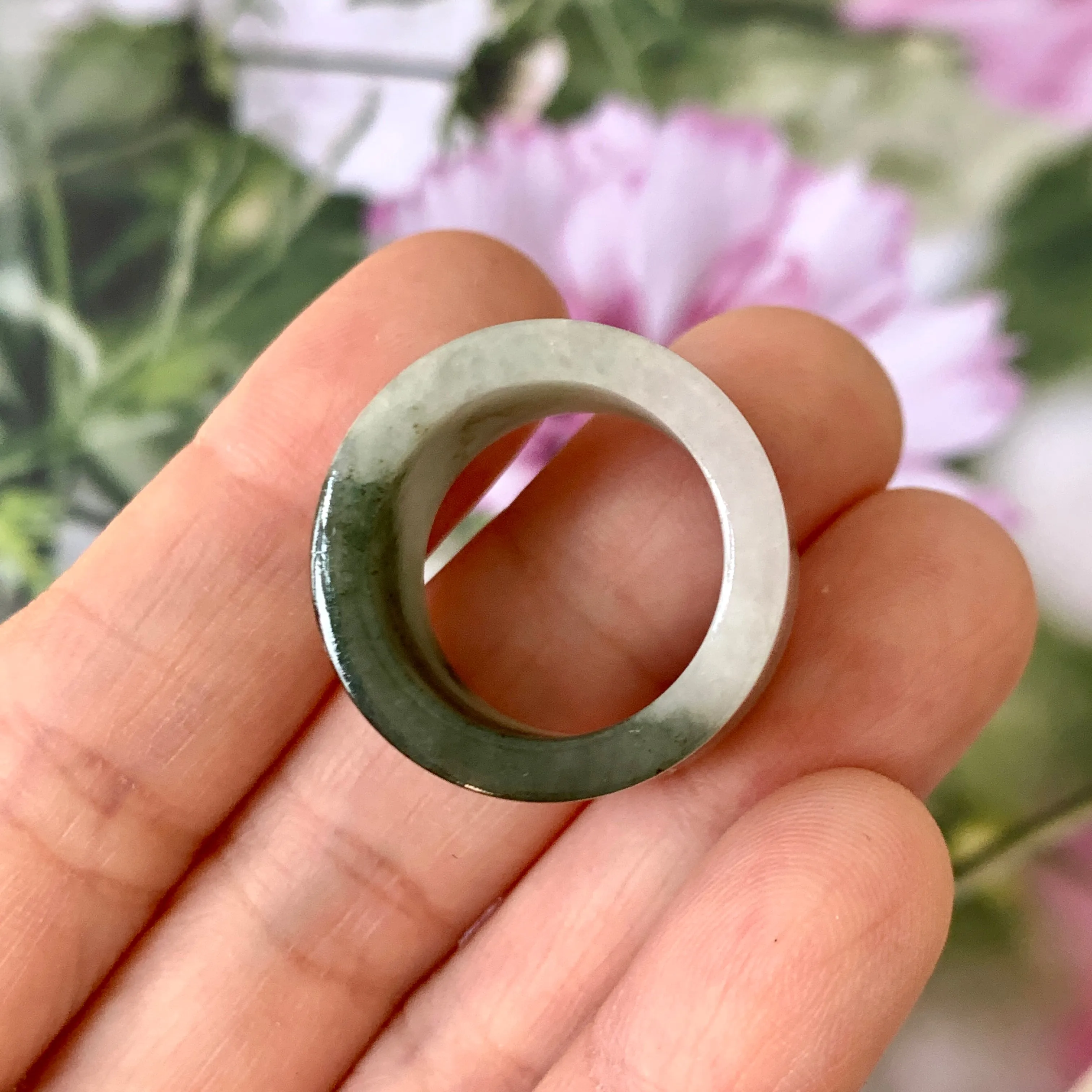 17.2mm A-Grade Natural Bluish Green White Jadeite Archer Ring Band No. 161442