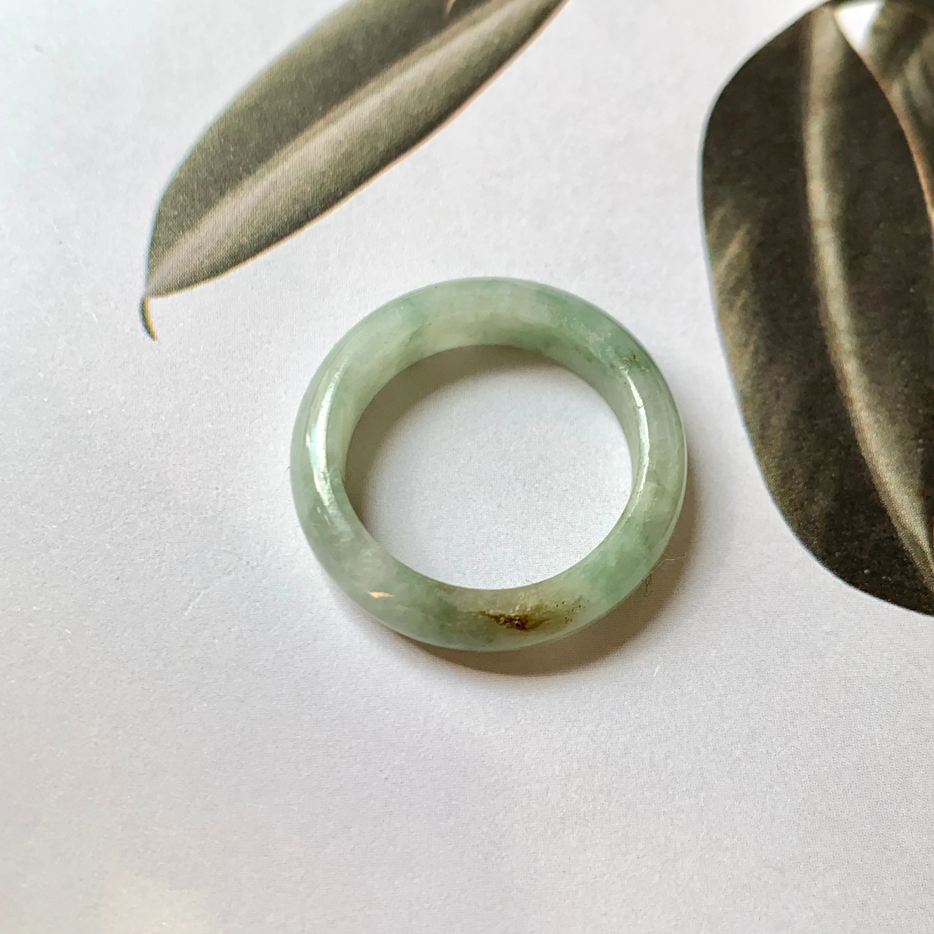 17.2mm A-Grade Natural Floral Jadeite Abacus Ring Band No. 161464