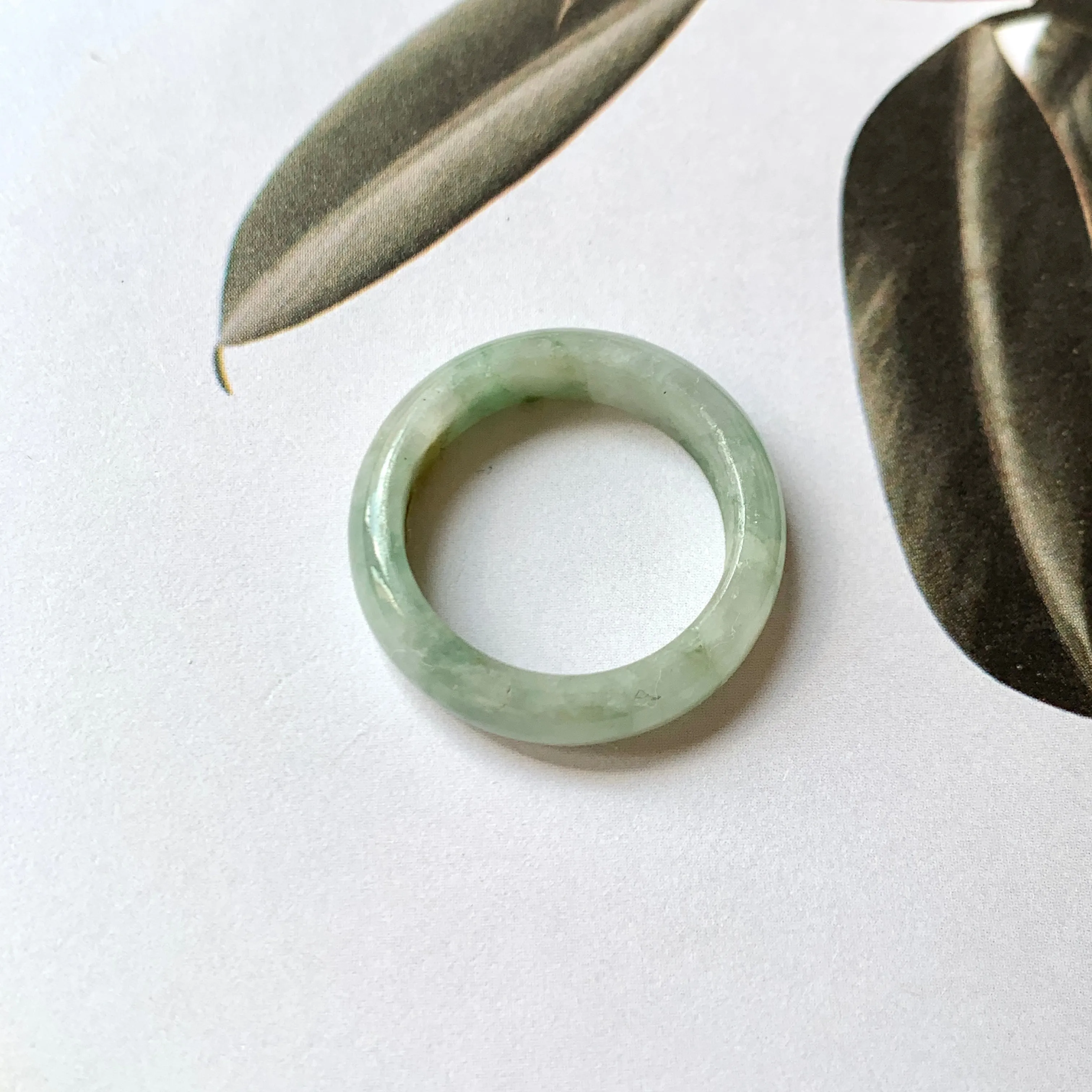 17.2mm A-Grade Natural Floral Jadeite Abacus Ring Band No. 161464