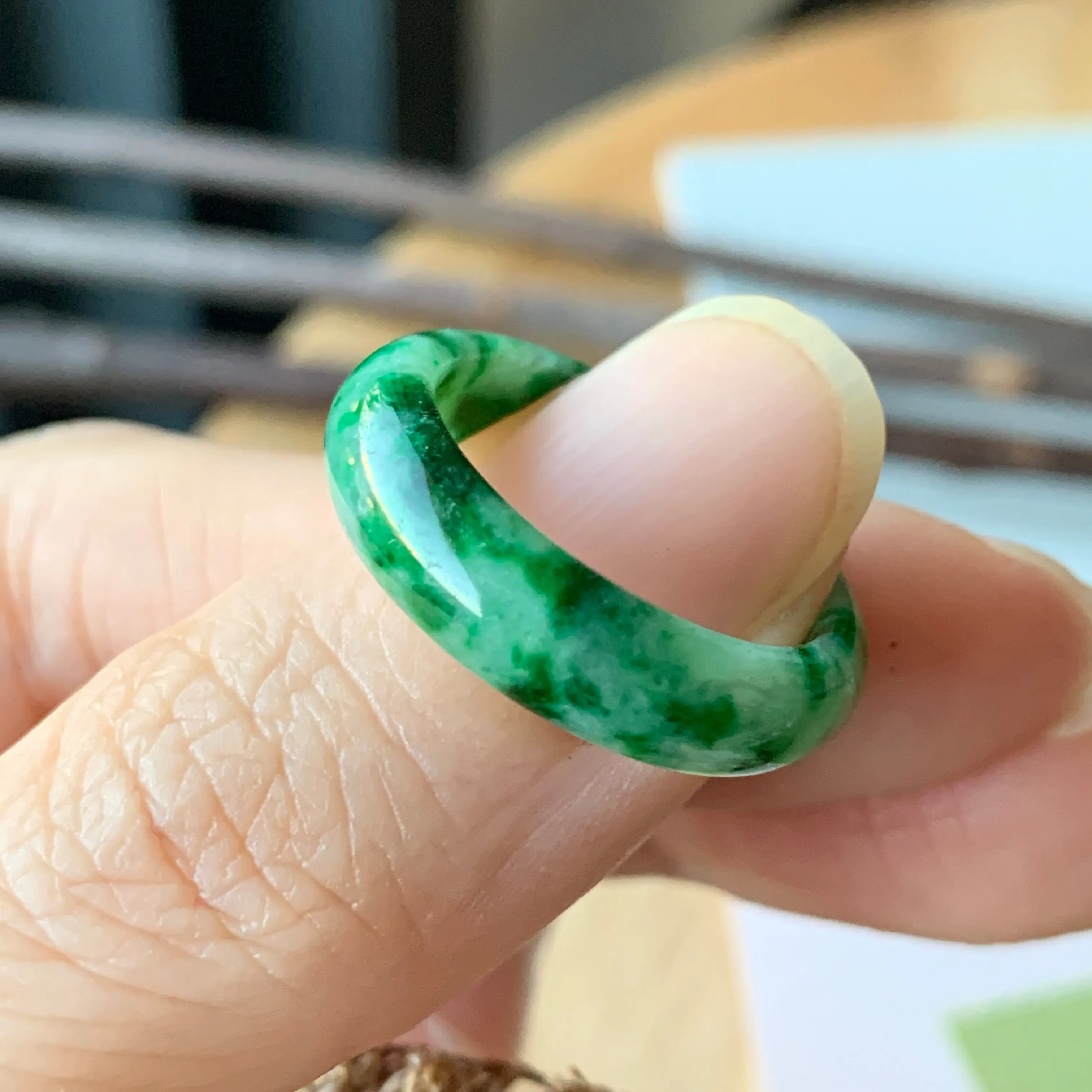 17.2mm A-Grade Natural Jadeite Green Abacus Ring Band No.162050