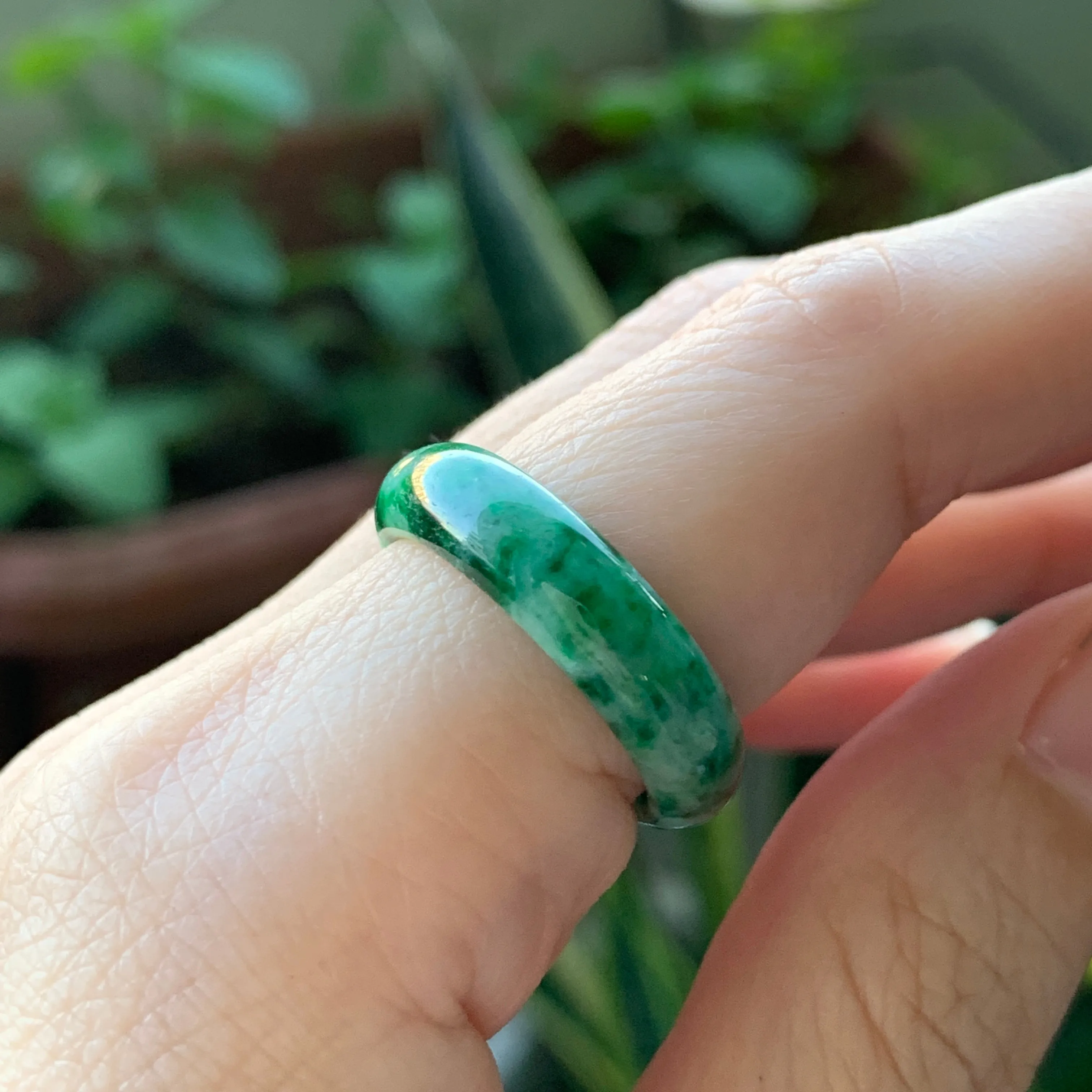 17.2mm A-Grade Natural Jadeite Green Abacus Ring Band No.162050