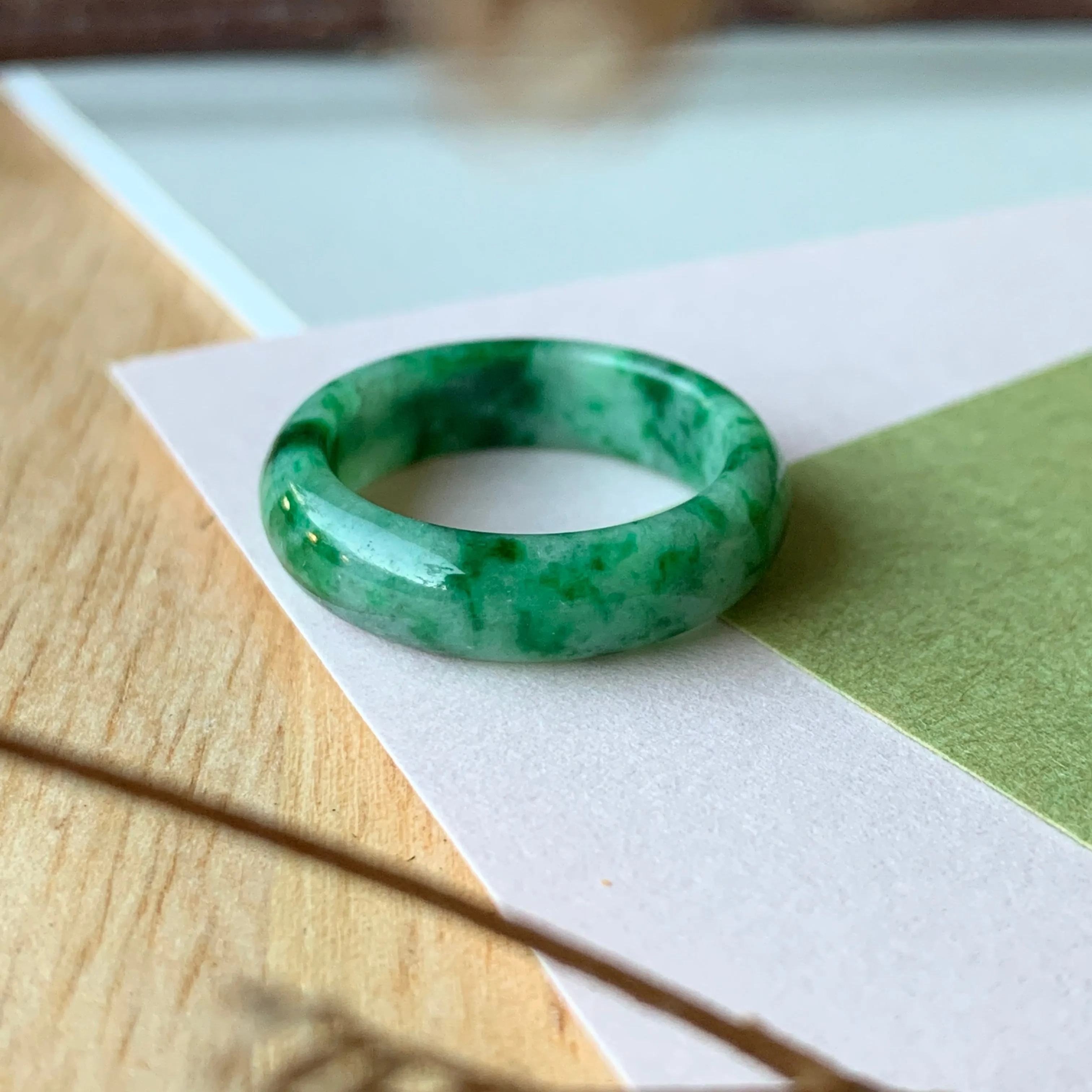 17.2mm A-Grade Natural Jadeite Green Abacus Ring Band No.162050