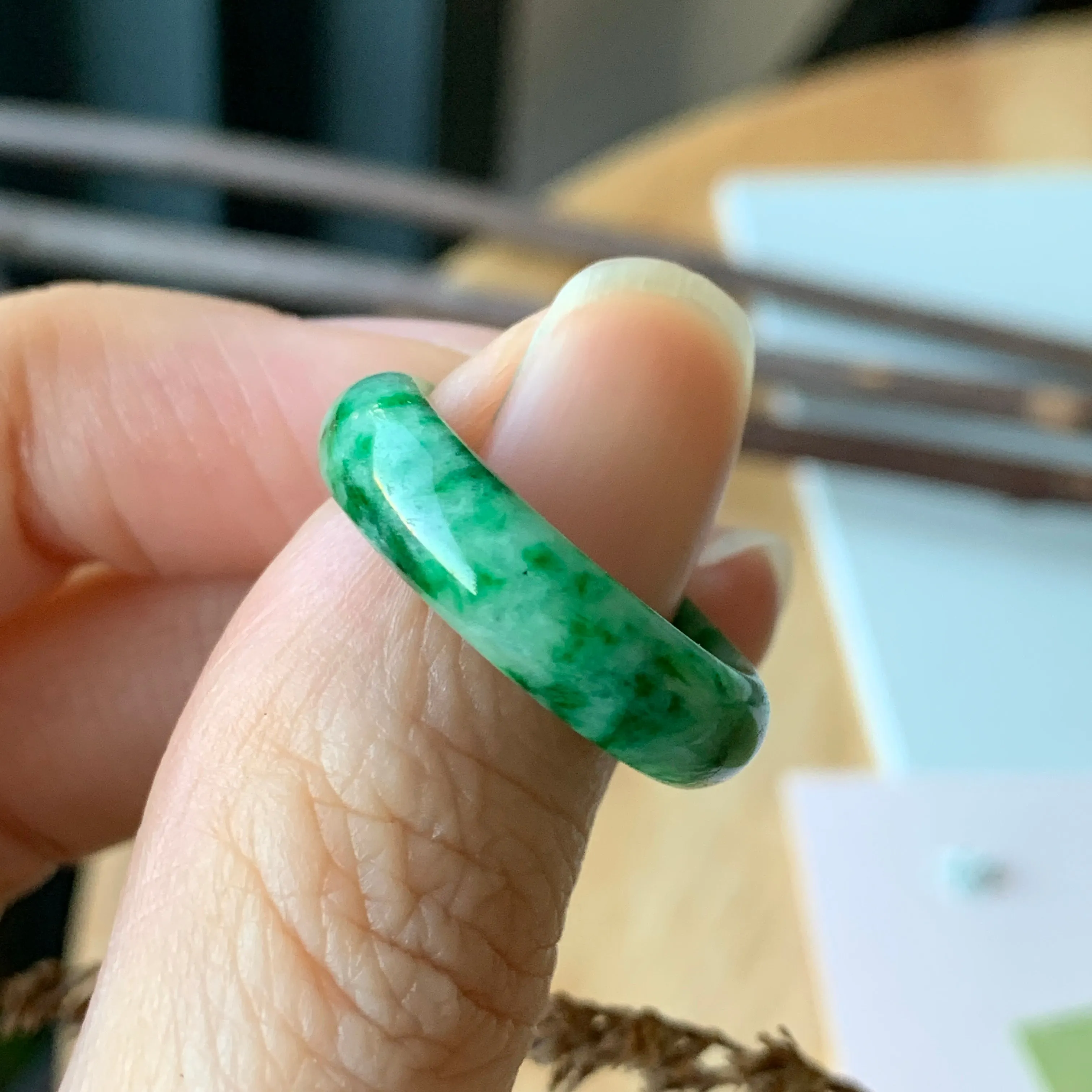 17.2mm A-Grade Natural Jadeite Green Abacus Ring Band No.162050