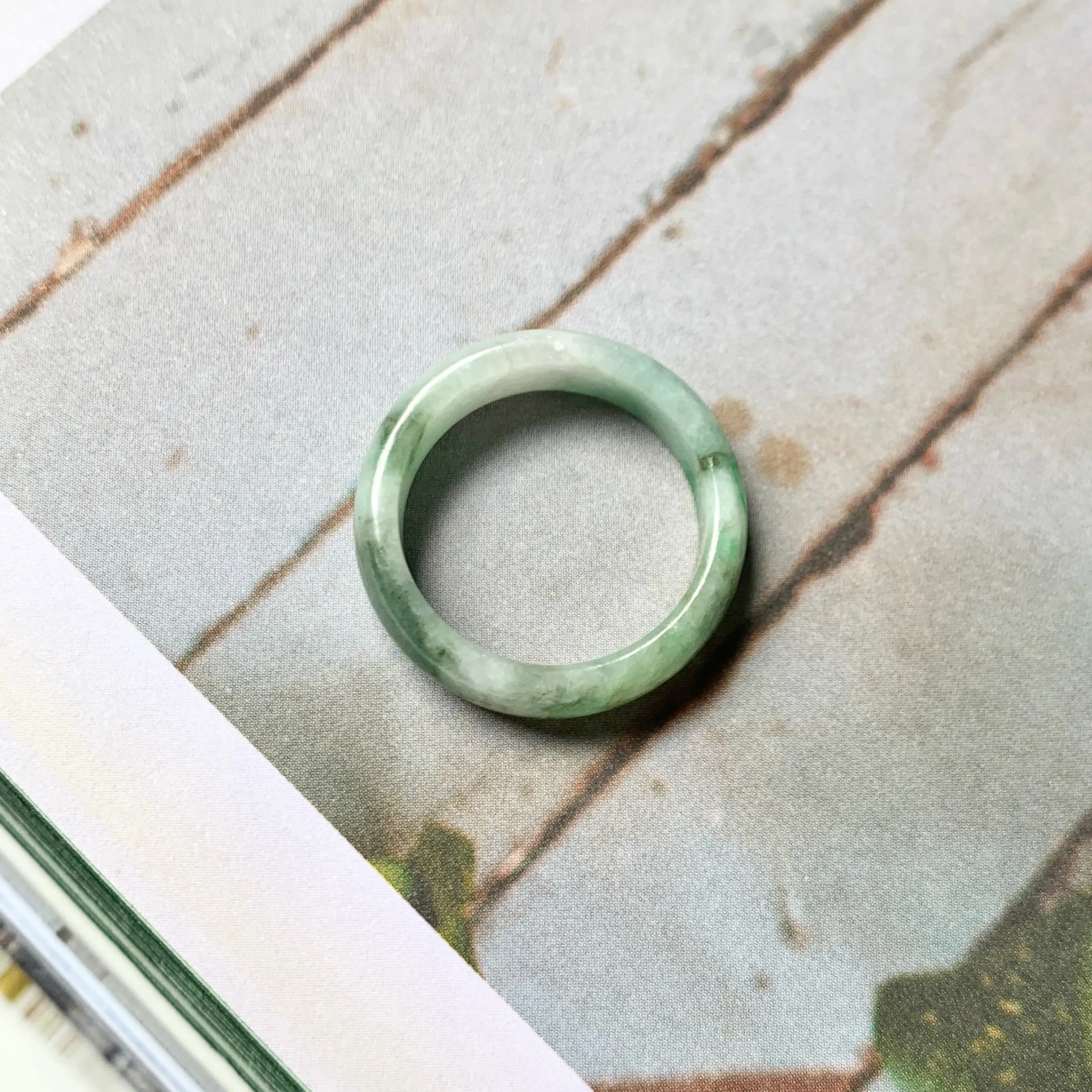 17.2mm A-Grade Natural White Green Jadeite Abacus Ring Band No. 161471