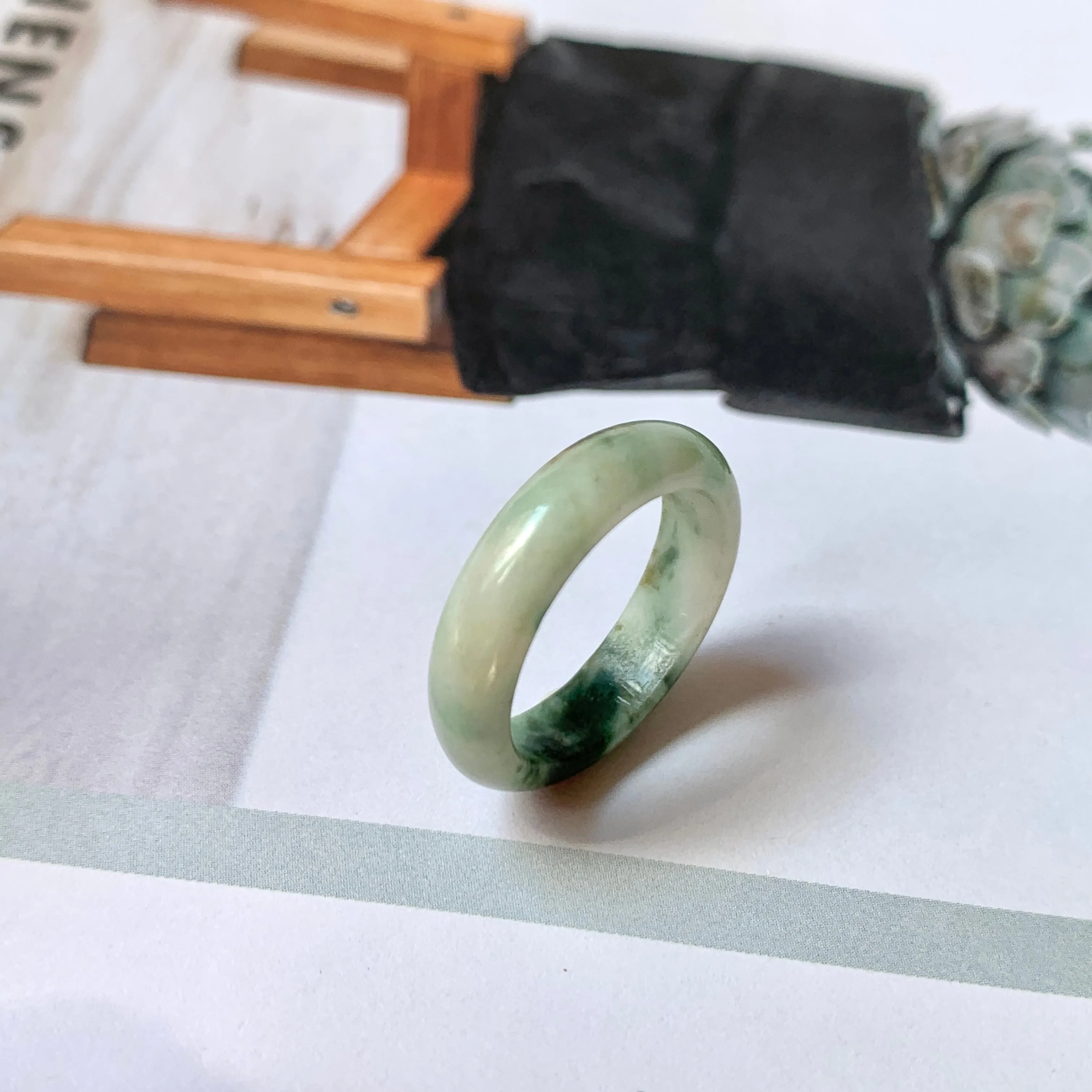 17.3mm A-Grade Natural Floral Jadeite Abacus Ring Band No.161818