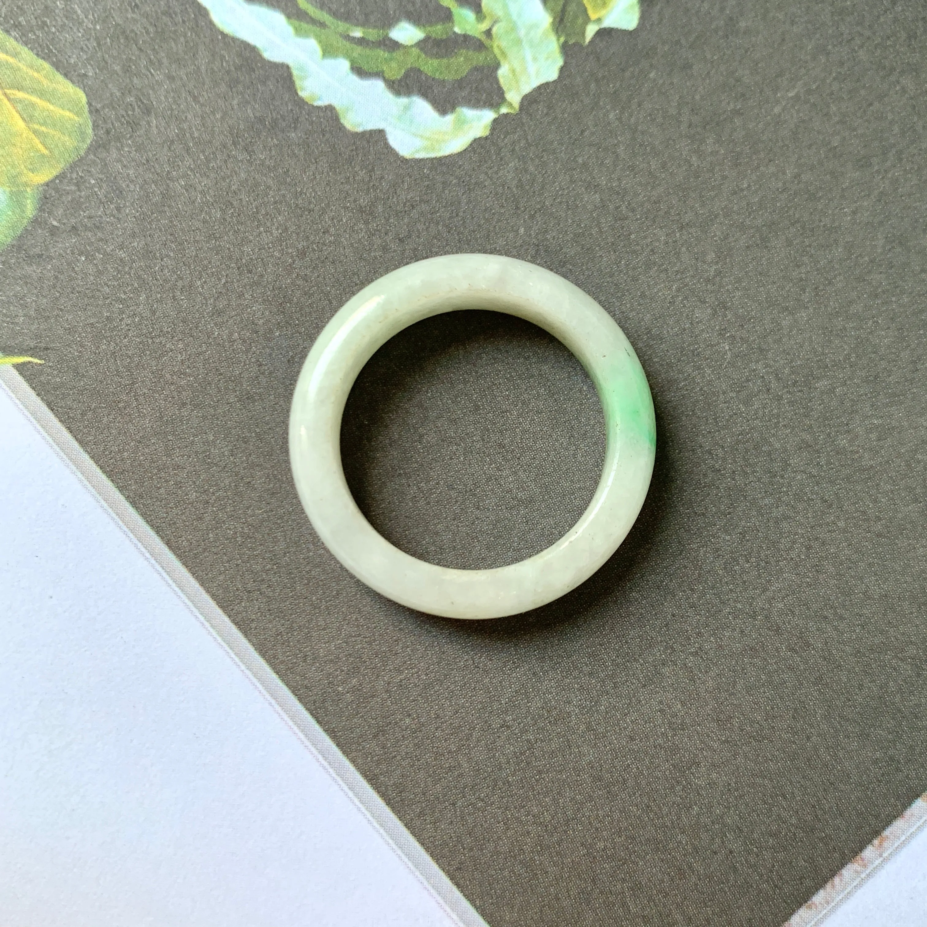 17.3mm A-Grade Natural White Green Jadeite Abacus Ring Band No. 161480