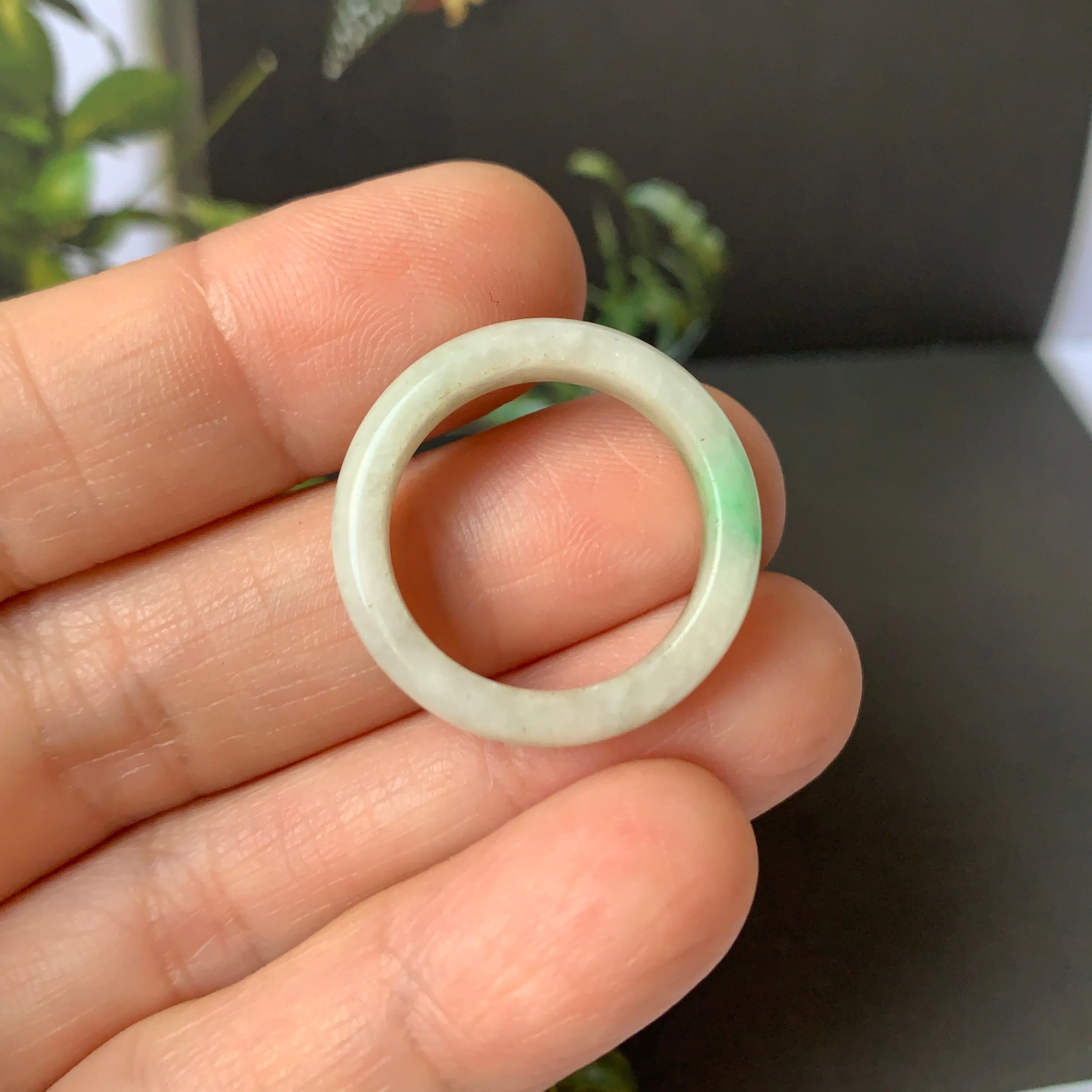 17.3mm A-Grade Natural White Green Jadeite Abacus Ring Band No. 161480