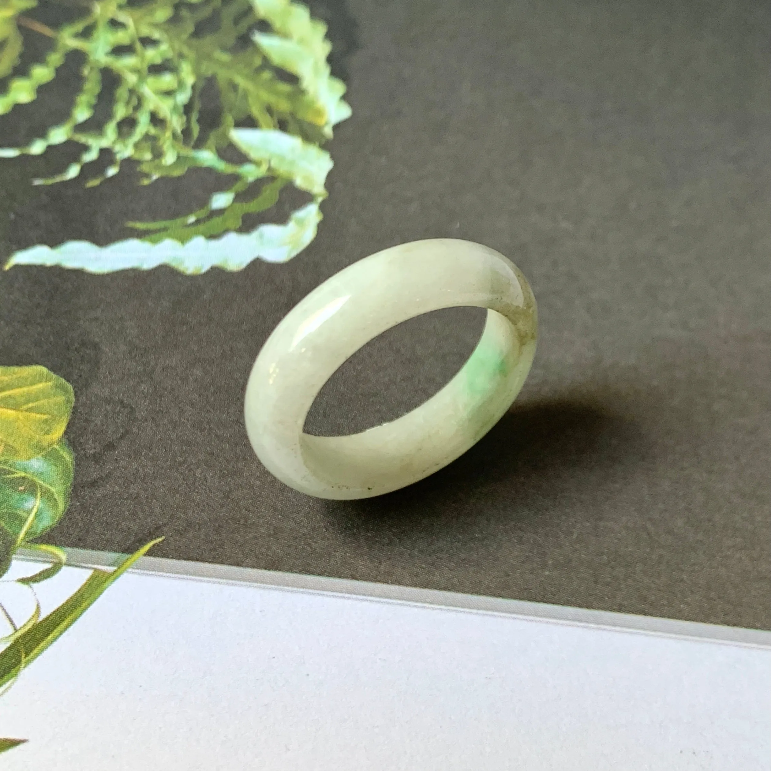 17.3mm A-Grade Natural White Green Jadeite Abacus Ring Band No. 161480