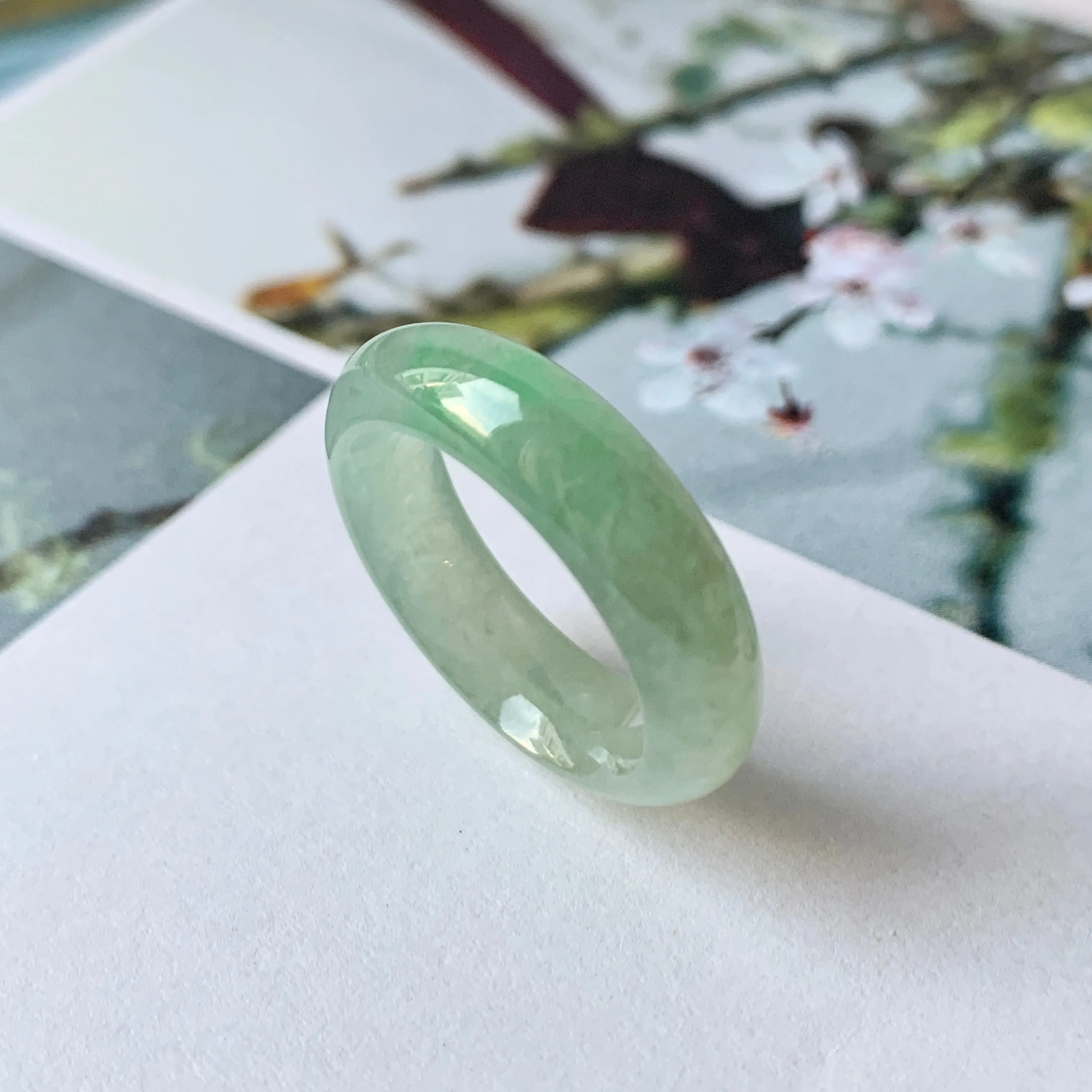 17mm A-Grade Natural Green Jadeite Ring Band No.162217