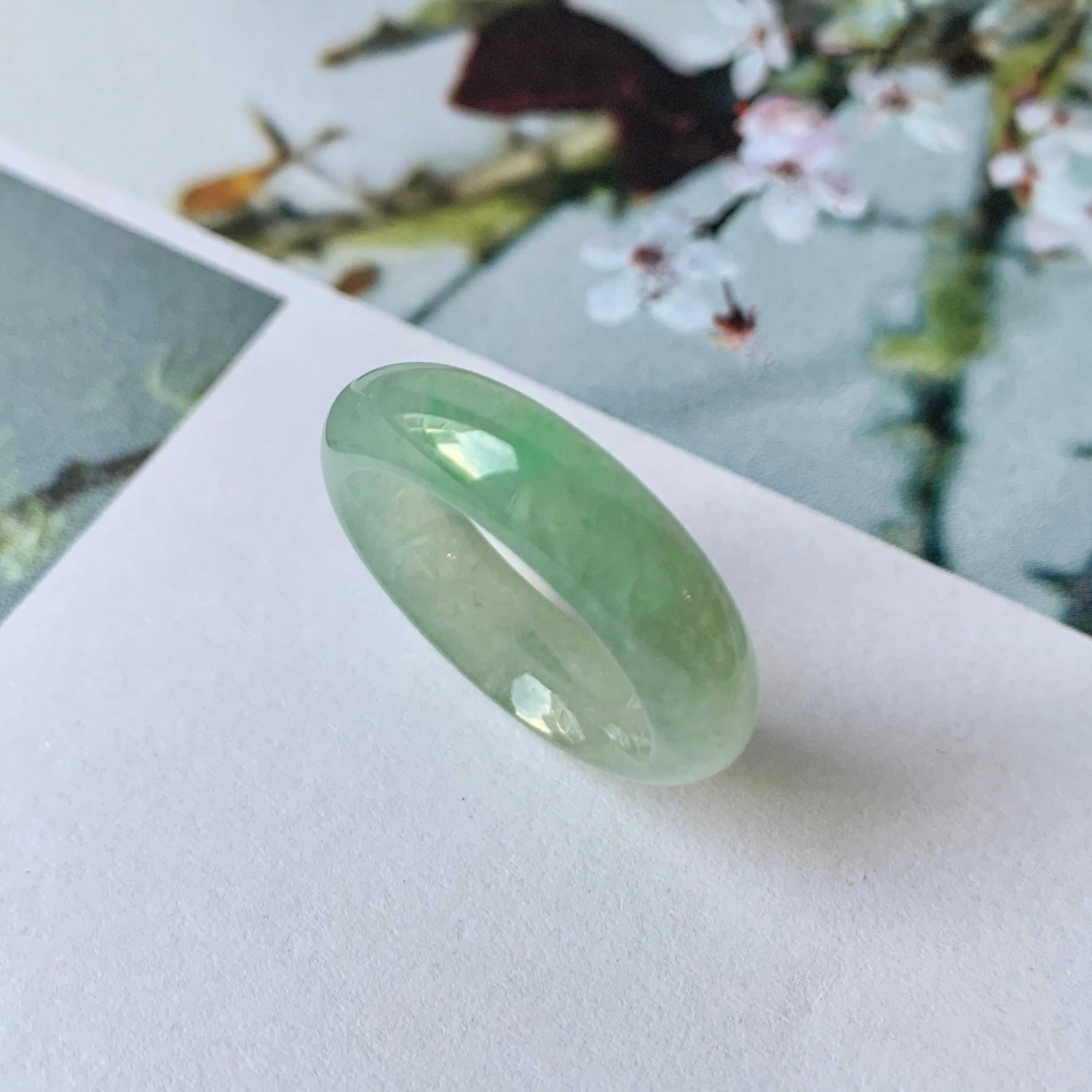 17mm A-Grade Natural Green Jadeite Ring Band No.162217