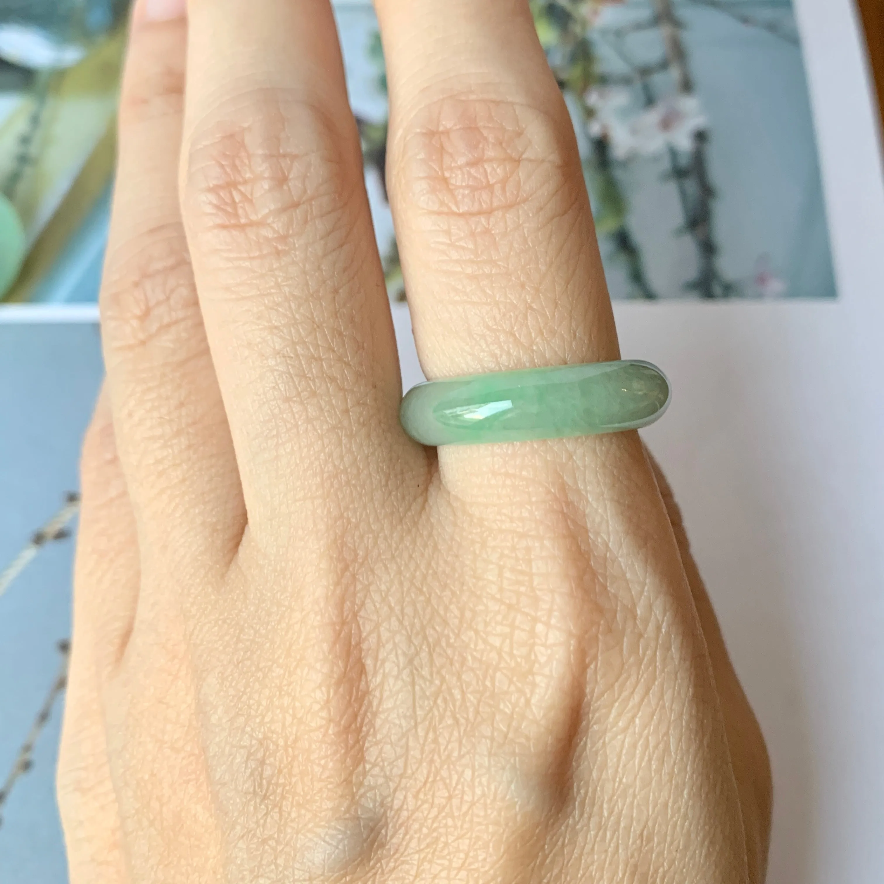 17mm A-Grade Natural Green Jadeite Ring Band No.162217