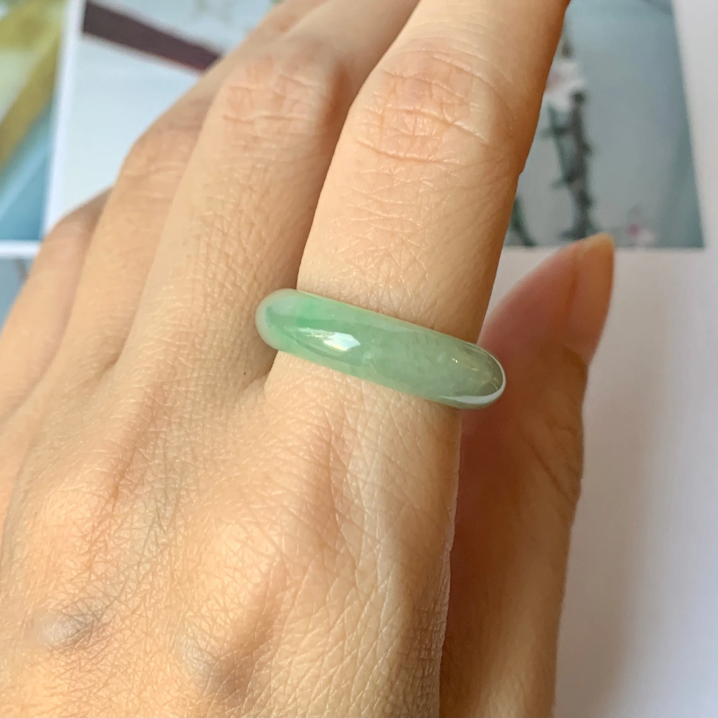 17mm A-Grade Natural Green Jadeite Ring Band No.162217