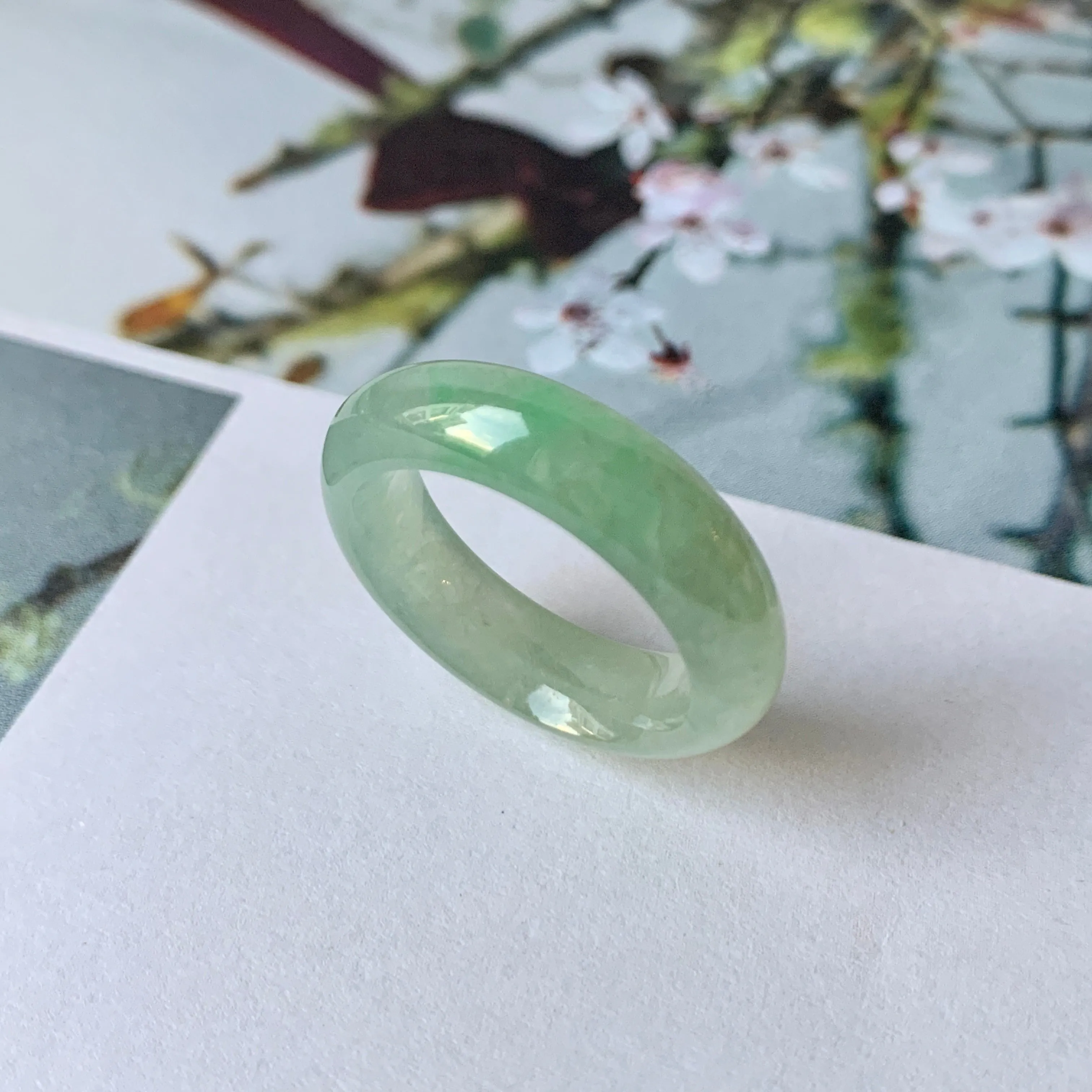 17mm A-Grade Natural Green Jadeite Ring Band No.162217