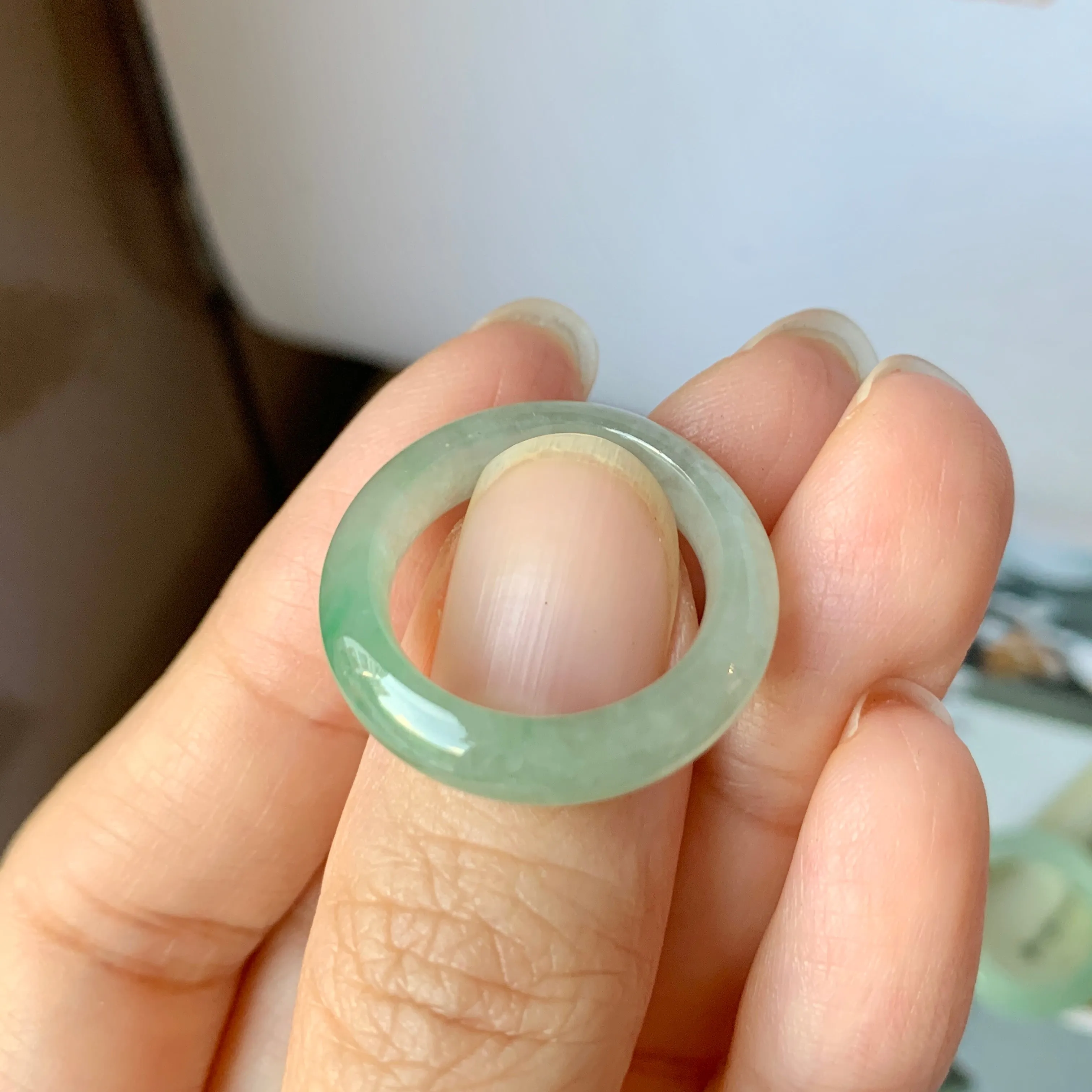 17mm A-Grade Natural Green Jadeite Ring Band No.162217