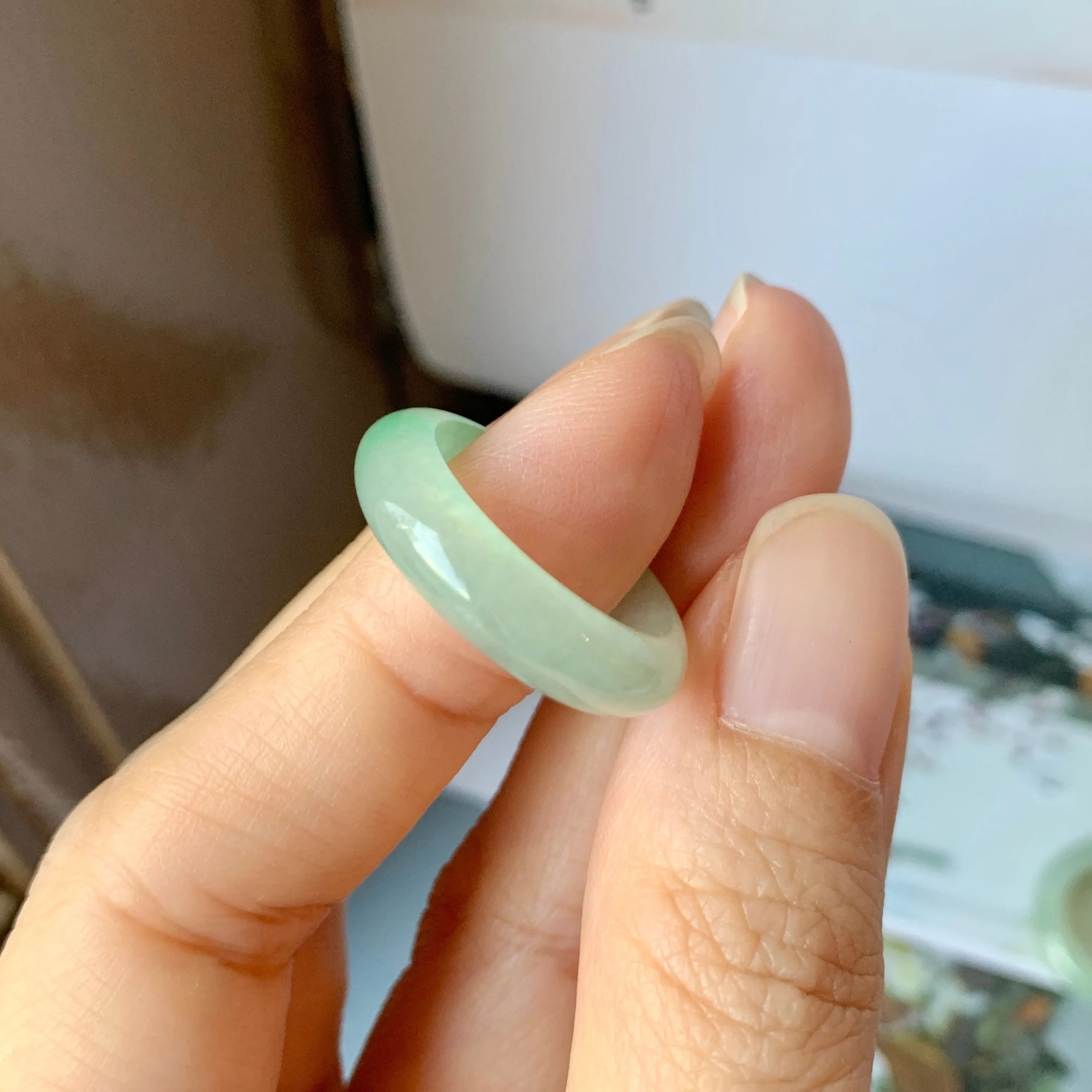 17mm A-Grade Natural Green Jadeite Ring Band No.162217