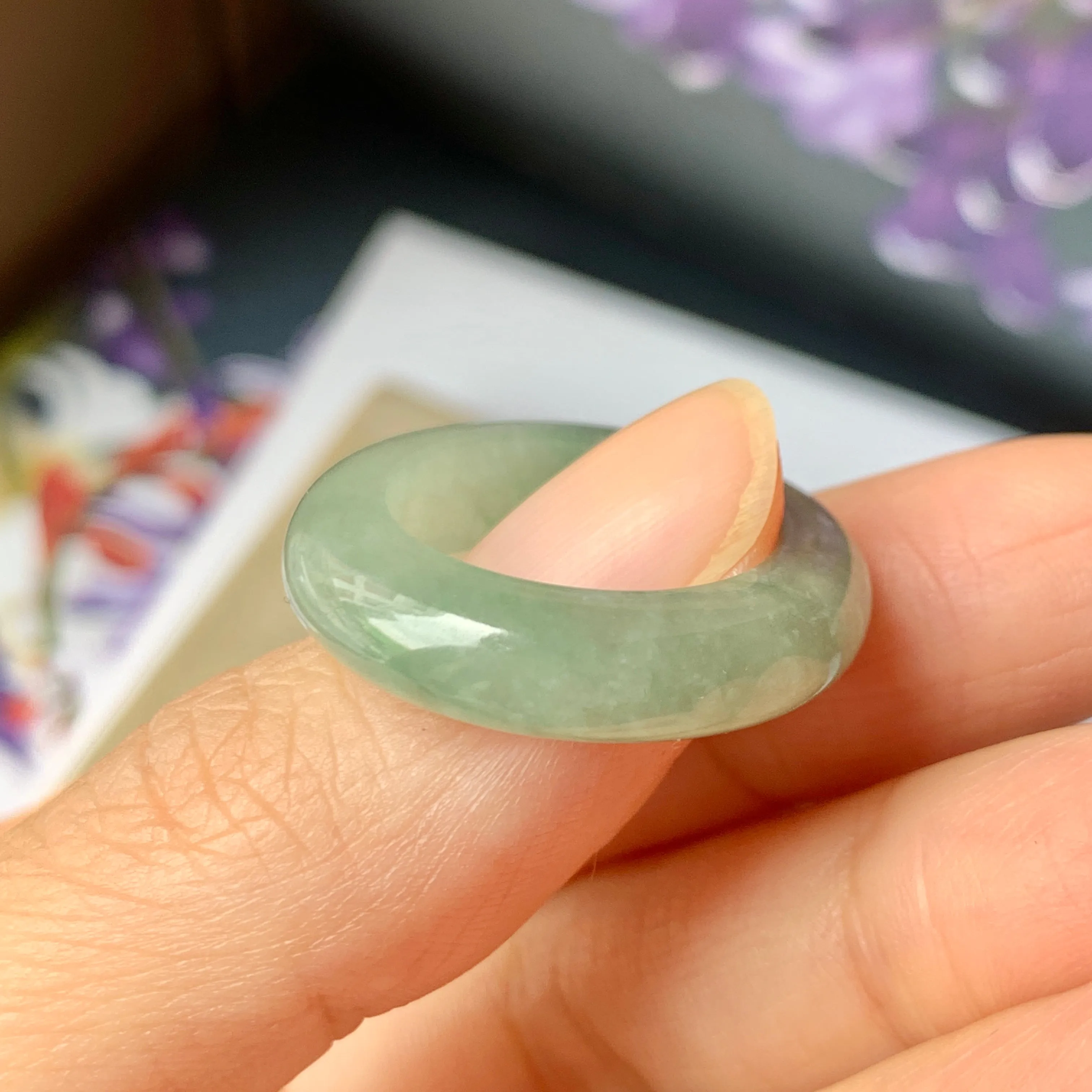 17mm A-Grade Natural Green Jadeite Ring Band No.162244