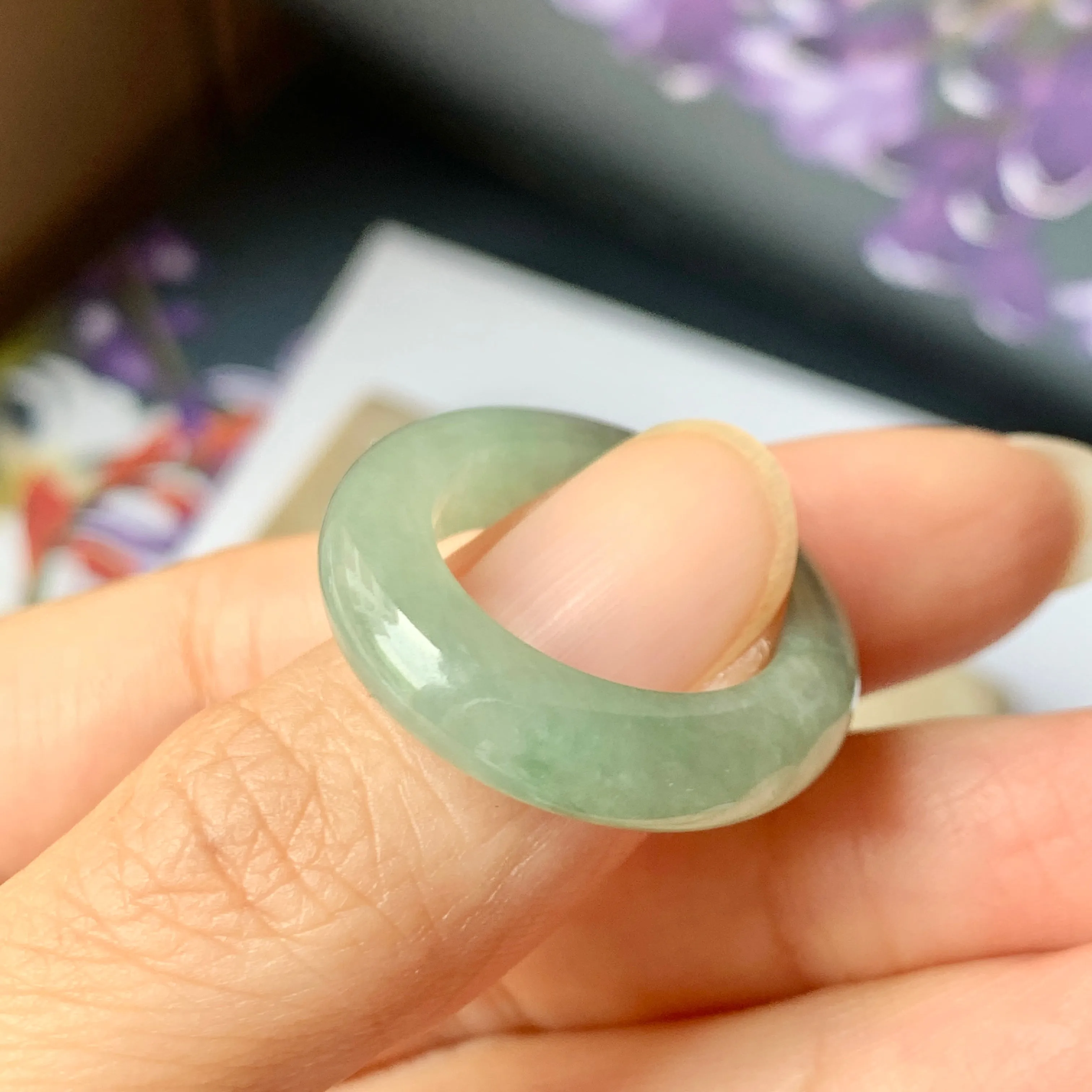 17mm A-Grade Natural Green Jadeite Ring Band No.162244