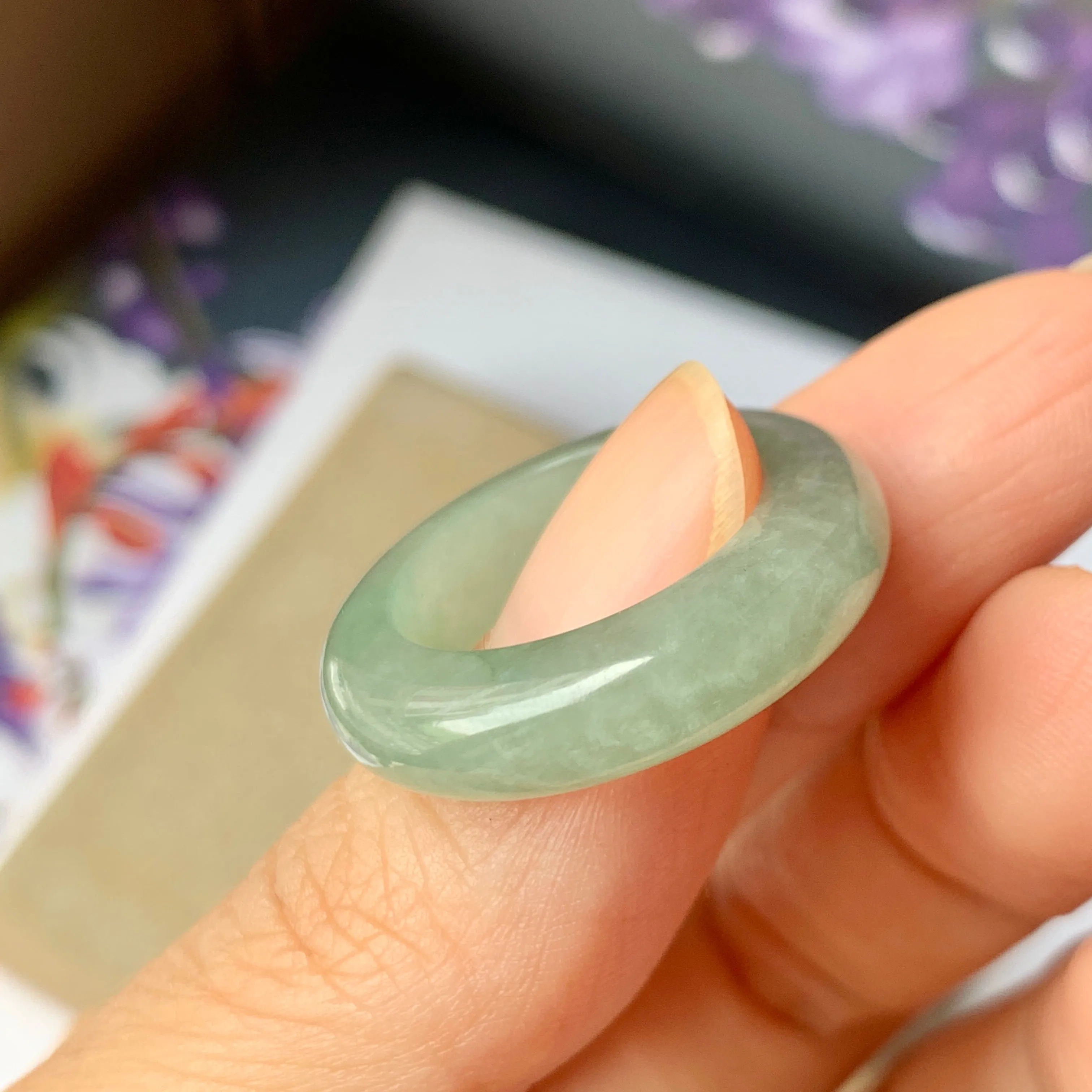 17mm A-Grade Natural Green Jadeite Ring Band No.162244