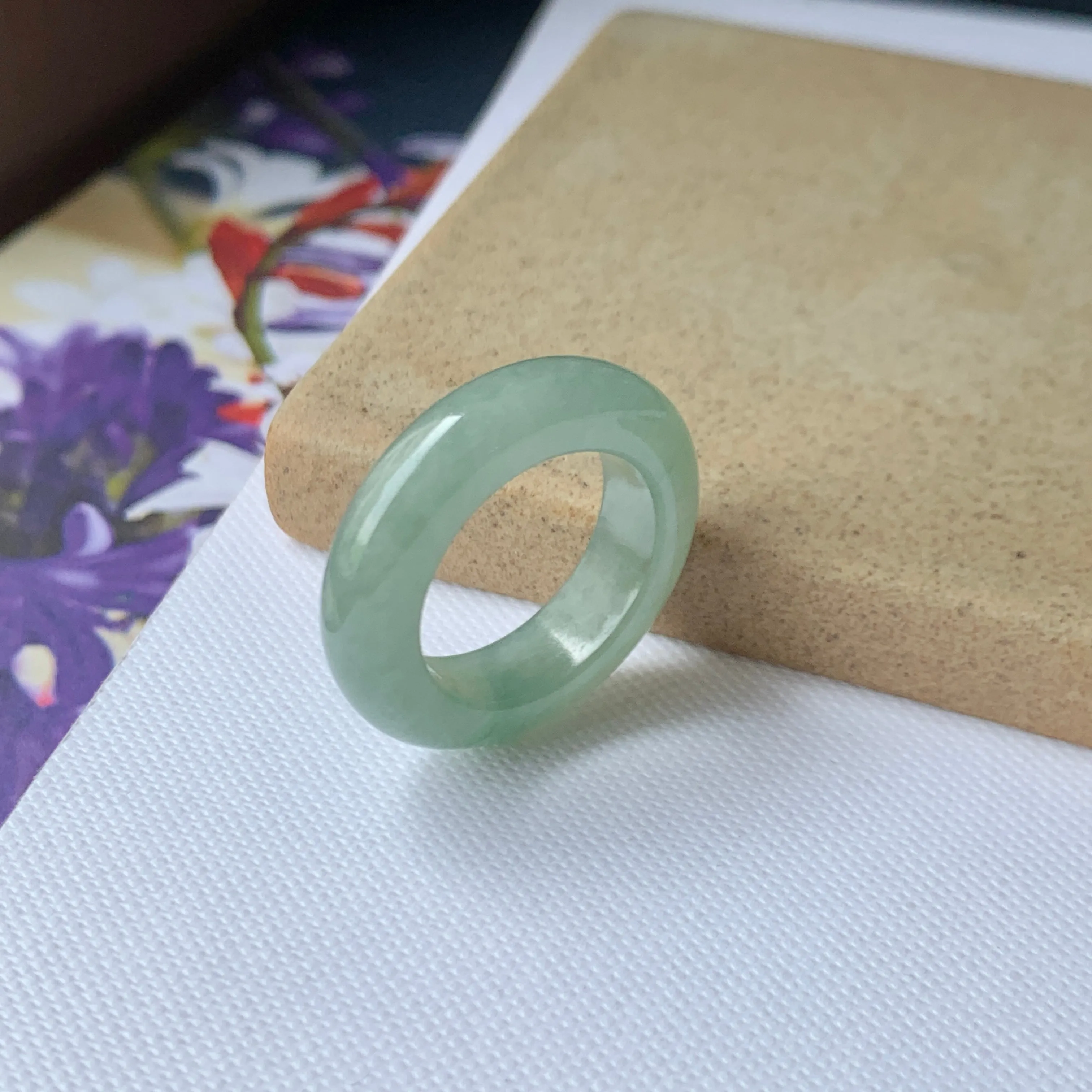 17mm A-Grade Natural Green Jadeite Ring Band No.162244