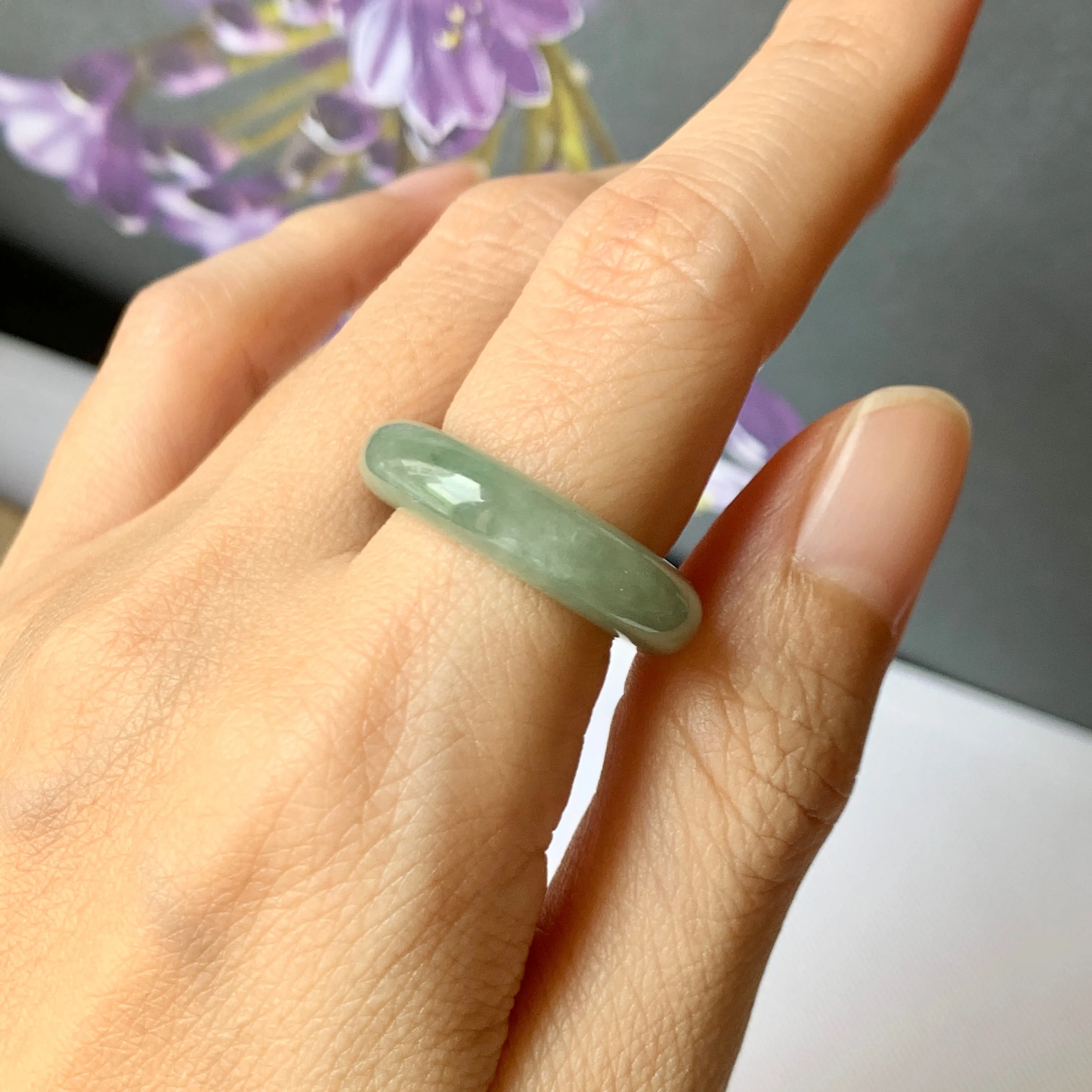 17mm A-Grade Natural Green Jadeite Ring Band No.162244