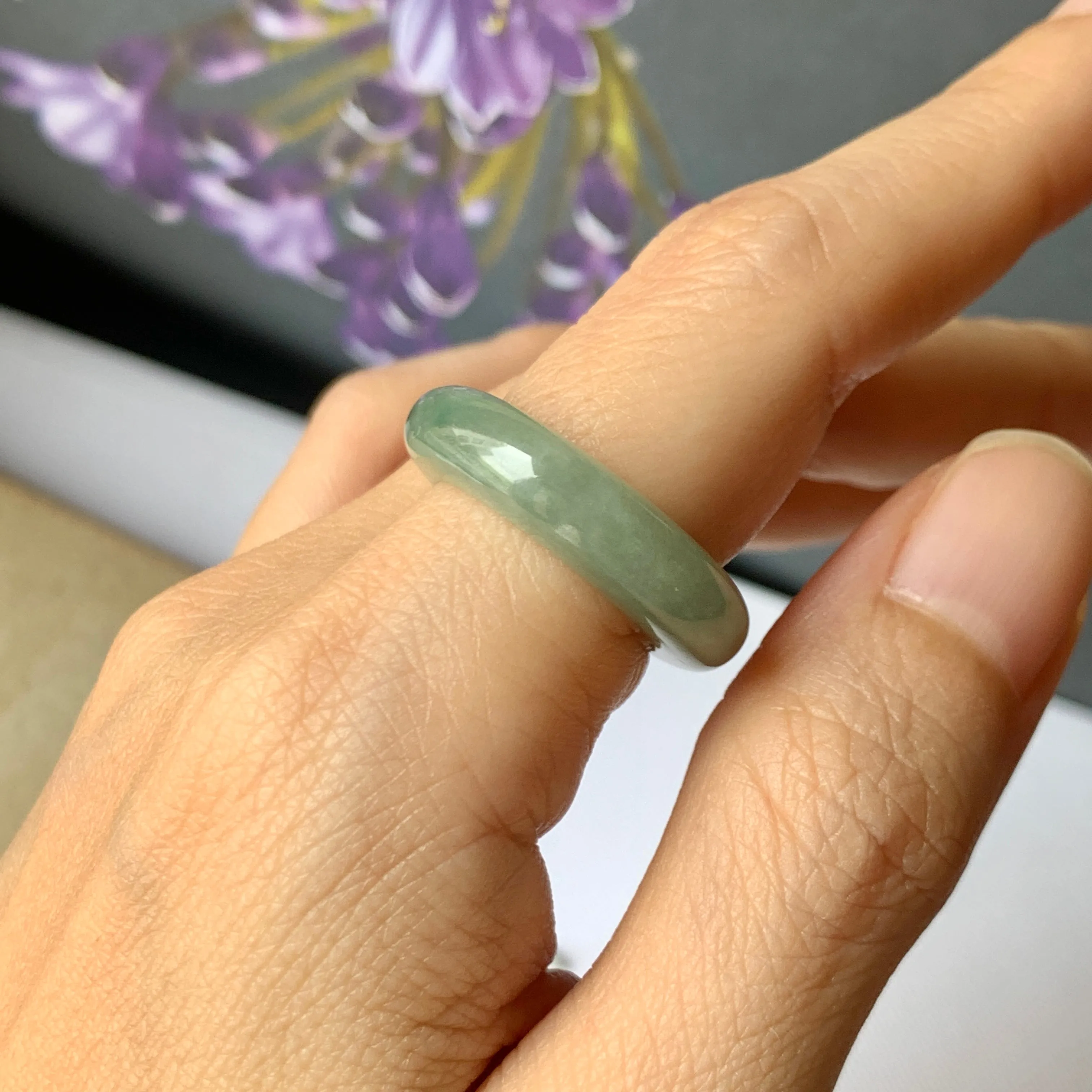 17mm A-Grade Natural Green Jadeite Ring Band No.162244