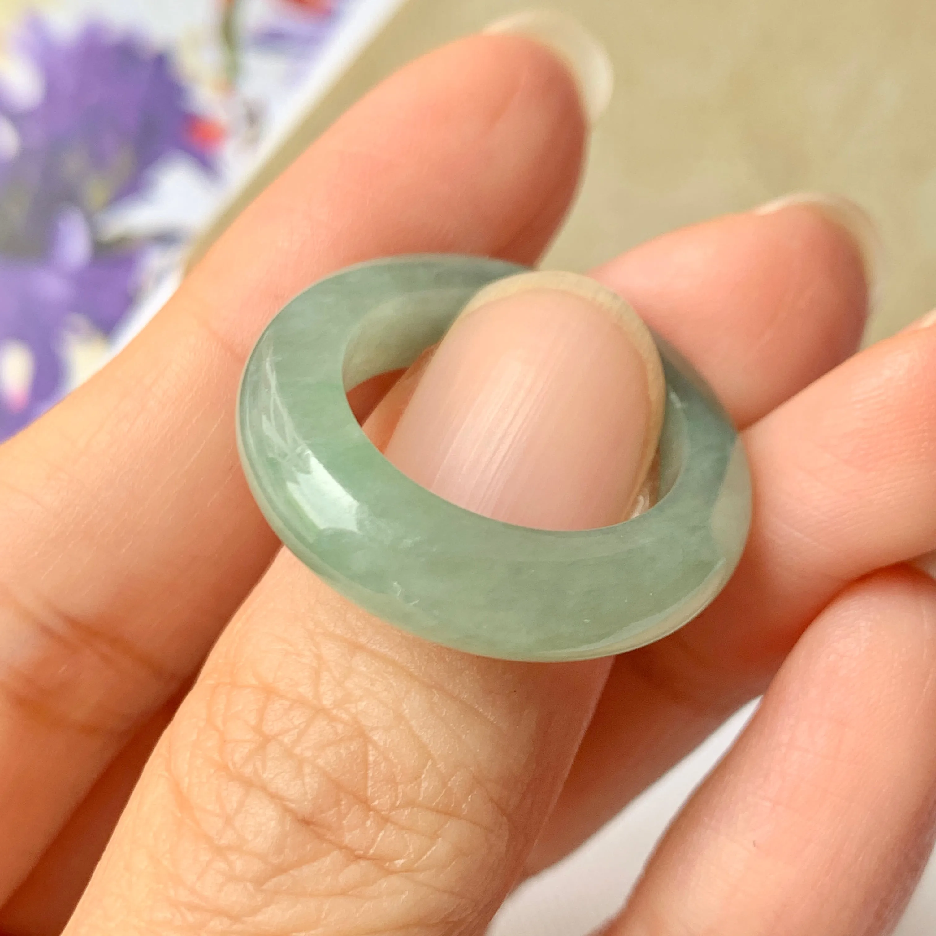 17mm A-Grade Natural Green Jadeite Ring Band No.162244