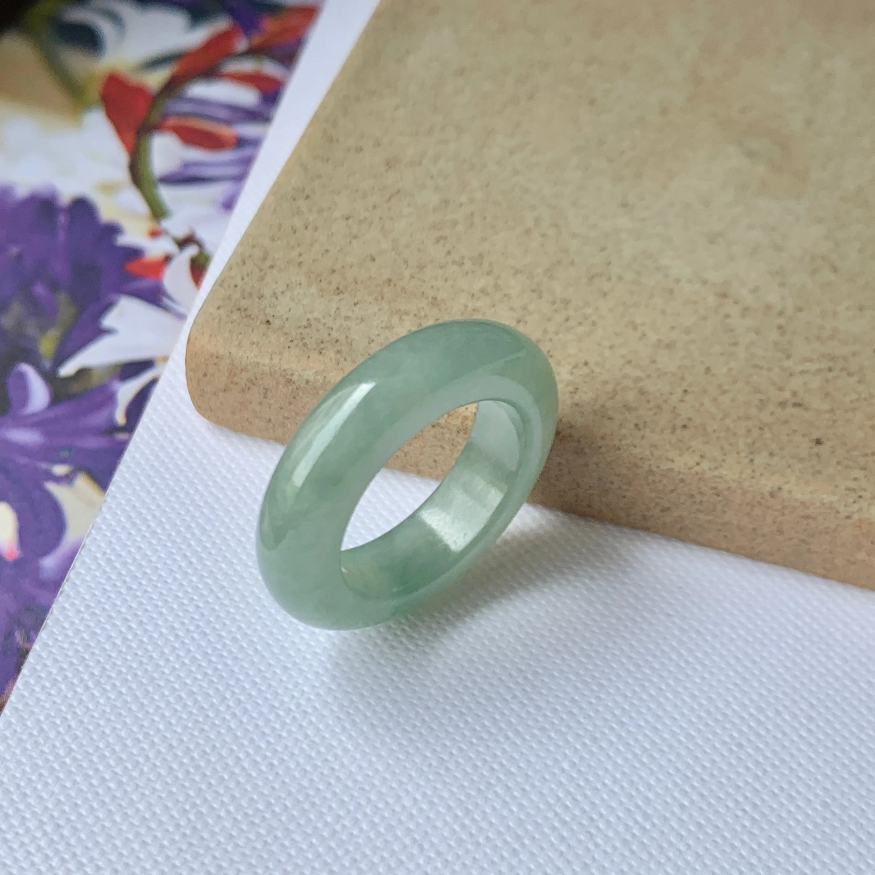 17mm A-Grade Natural Green Jadeite Ring Band No.162244