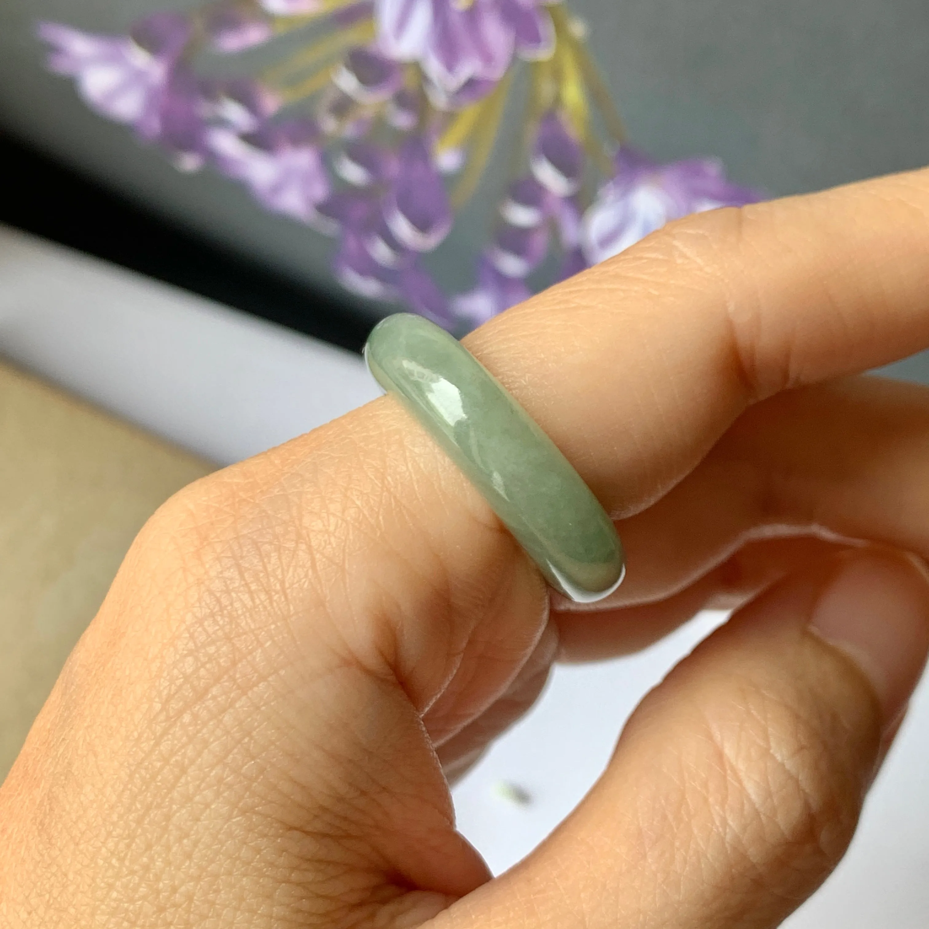 17mm A-Grade Natural Green Jadeite Ring Band No.162244