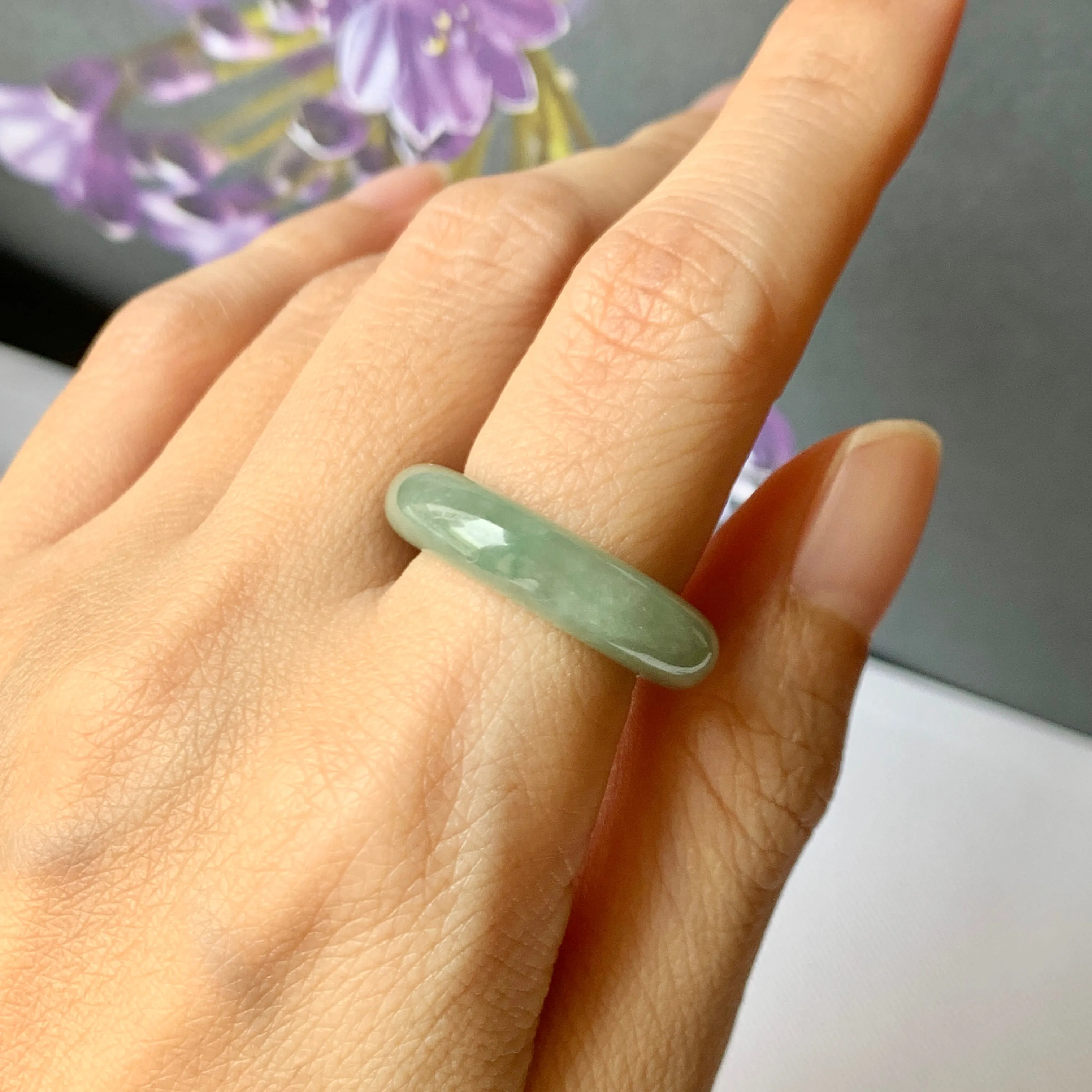 17mm A-Grade Natural Green Jadeite Ring Band No.162244