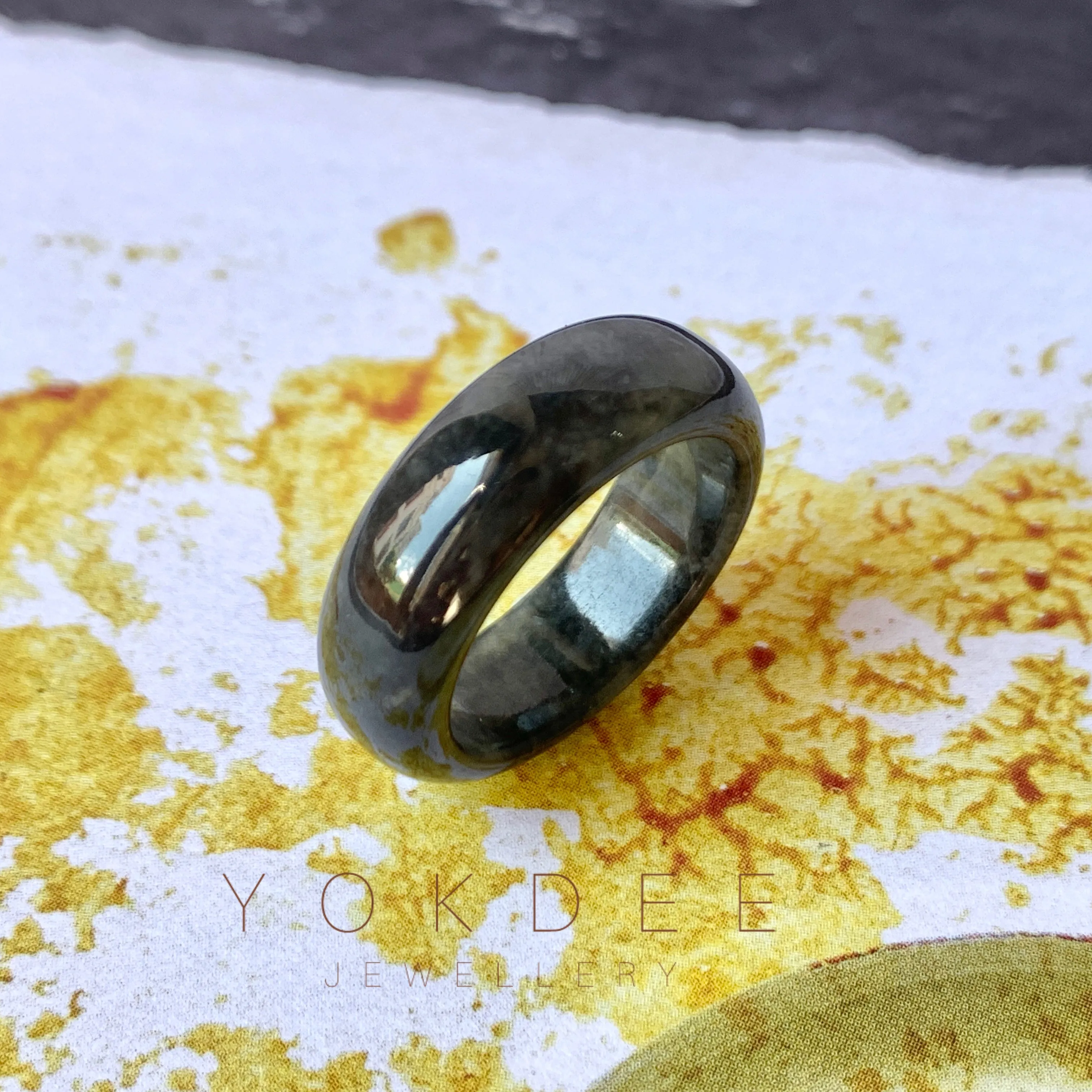 18.1mm A-Grade Natural Black Jadeite Ring Band No. 162377