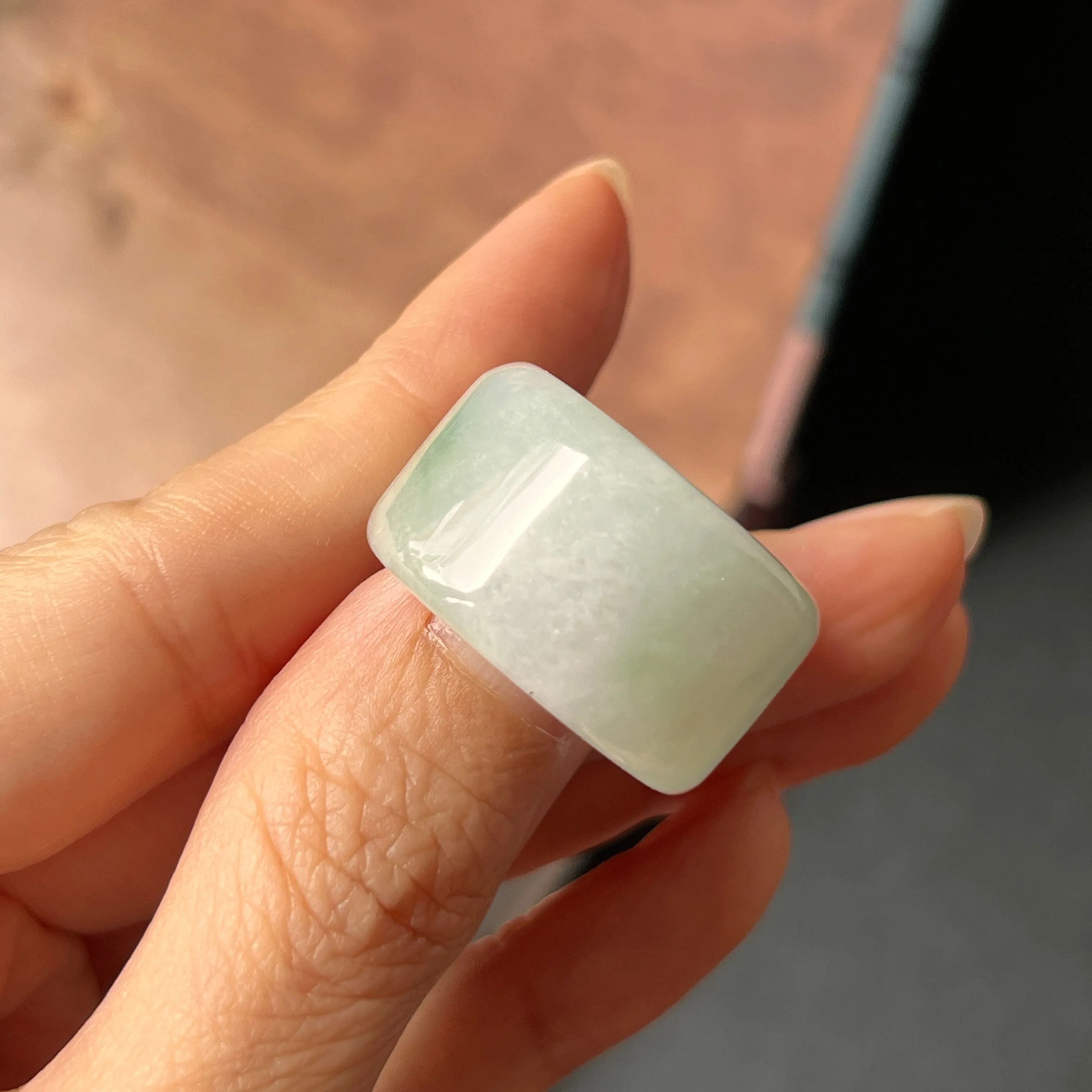 18.1mm A-Grade Natural Green Floral Jadeite Archer Ring Band No. 162408