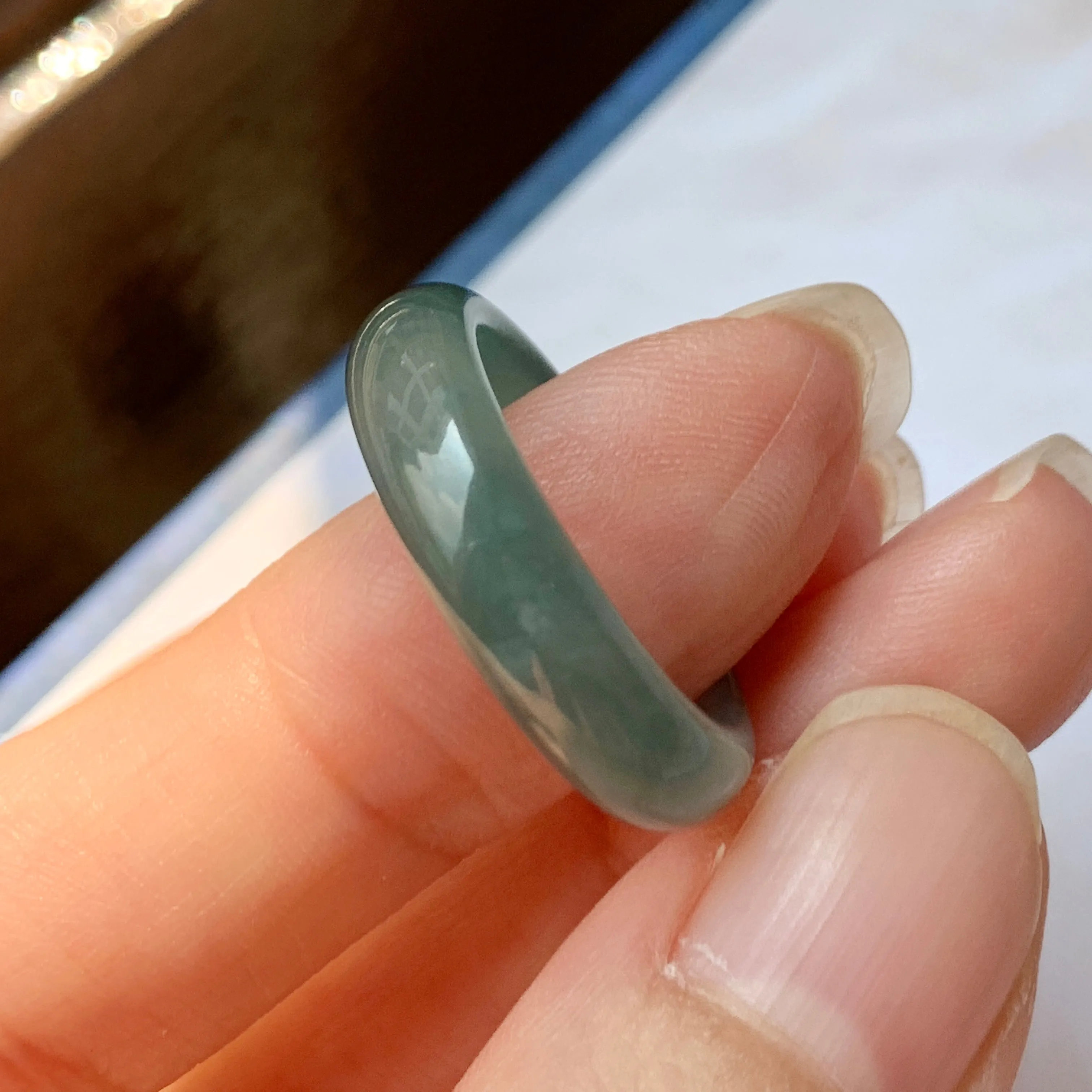 18.1mm A-Grade Natural Greenish Blue Jadeite Ring Band No.162128