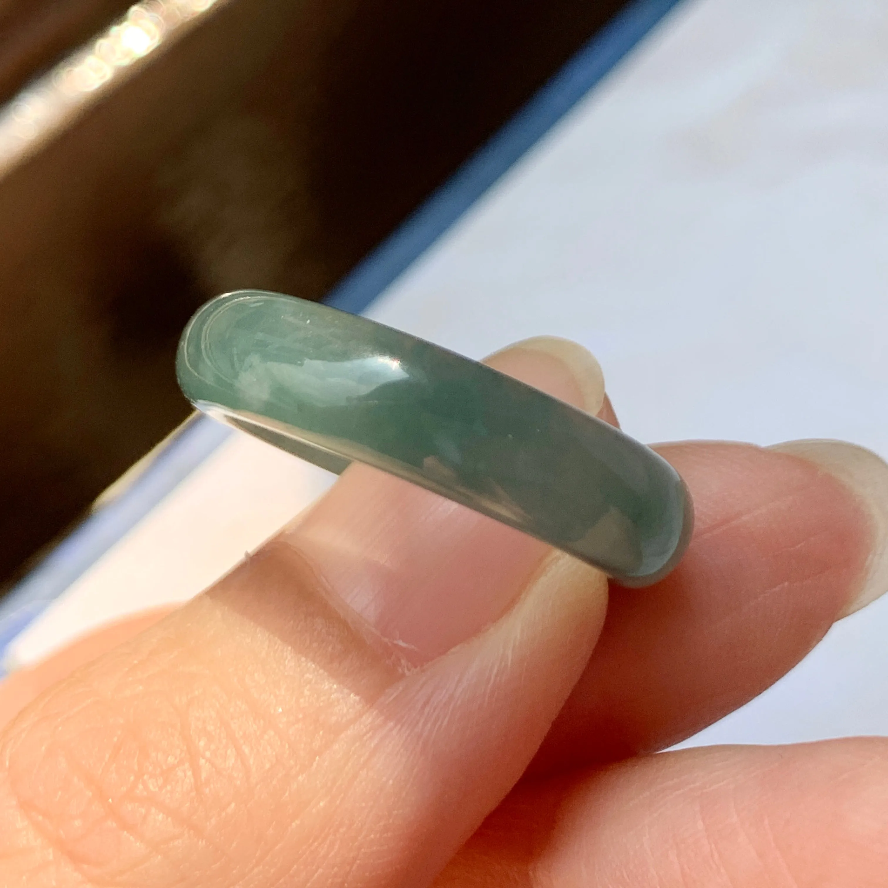 18.1mm A-Grade Natural Greenish Blue Jadeite Ring Band No.162128