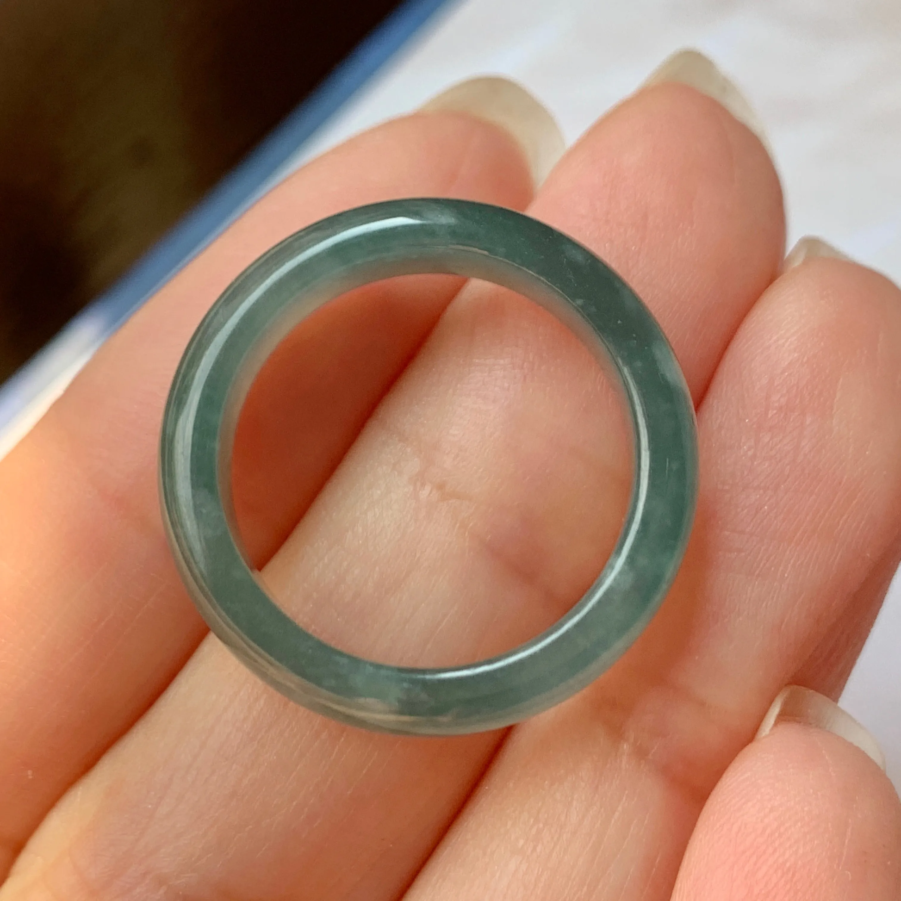 18.1mm A-Grade Natural Greenish Blue Jadeite Ring Band No.162128