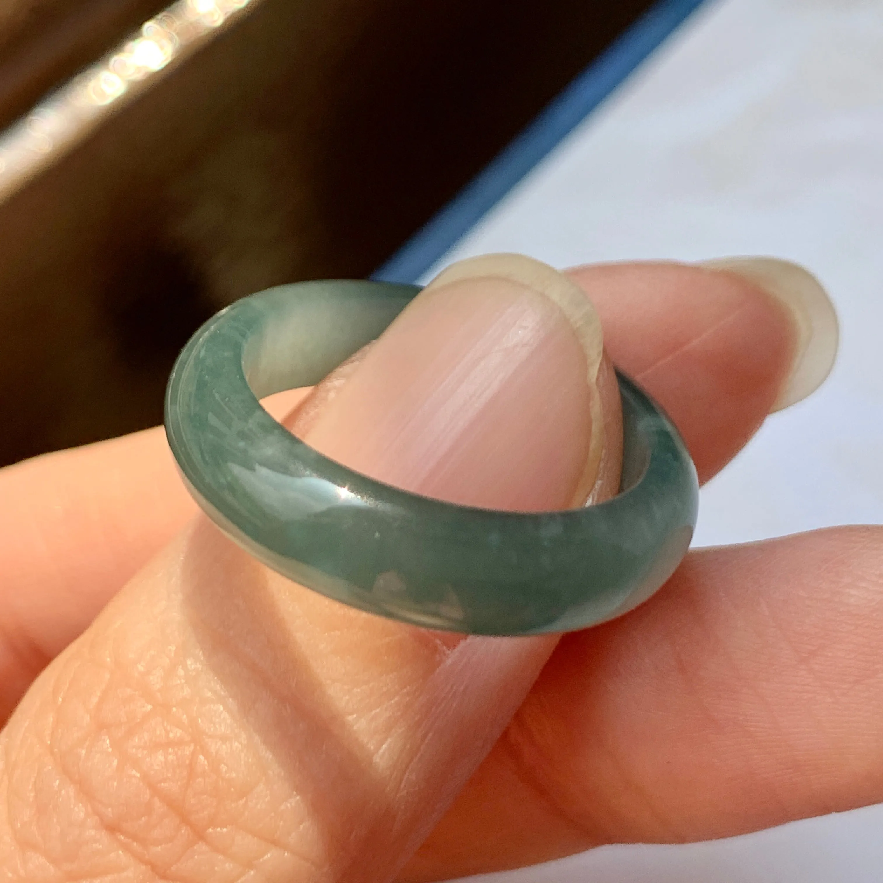 18.1mm A-Grade Natural Greenish Blue Jadeite Ring Band No.162128